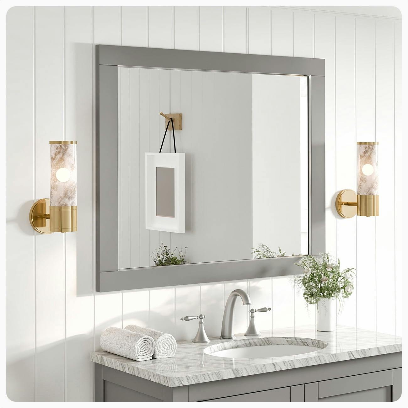 Modern Aberdeen 36" Grey Wood Bathroom Vanity Mirror