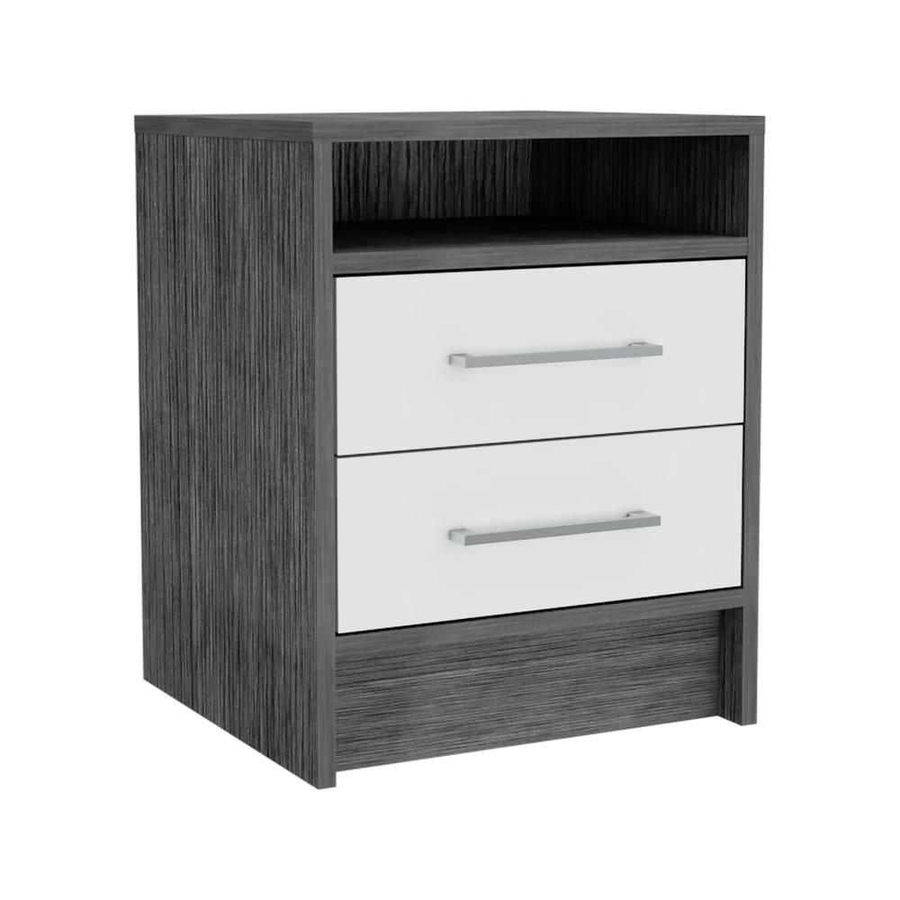 Philadelphia Smoky Oak and White 2-Drawer Nightstand with Concealed Shelf