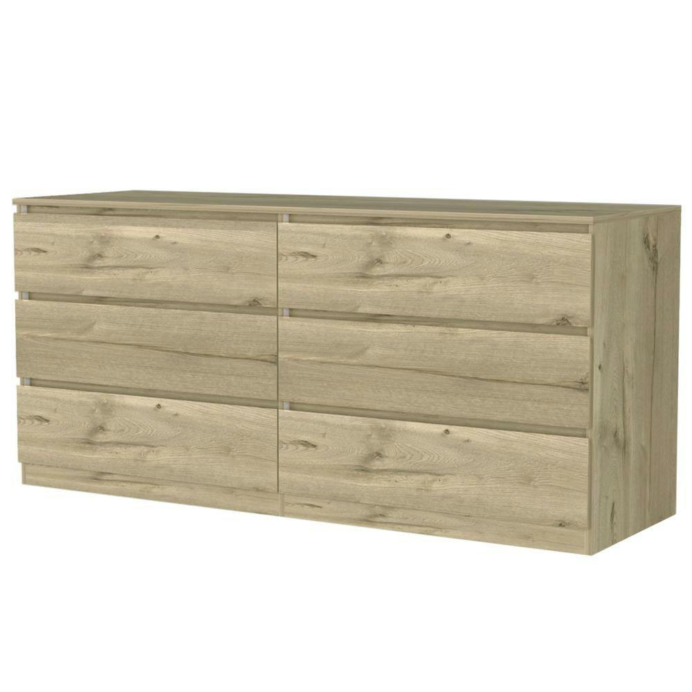 Seul Contemporary 6-Drawer Double Dresser in Light Oak and White