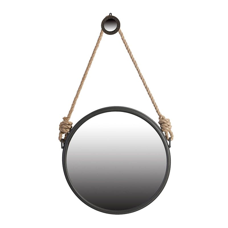 Nautical Black and Silver 19.5" Round Metal Mirror with Rope Detail