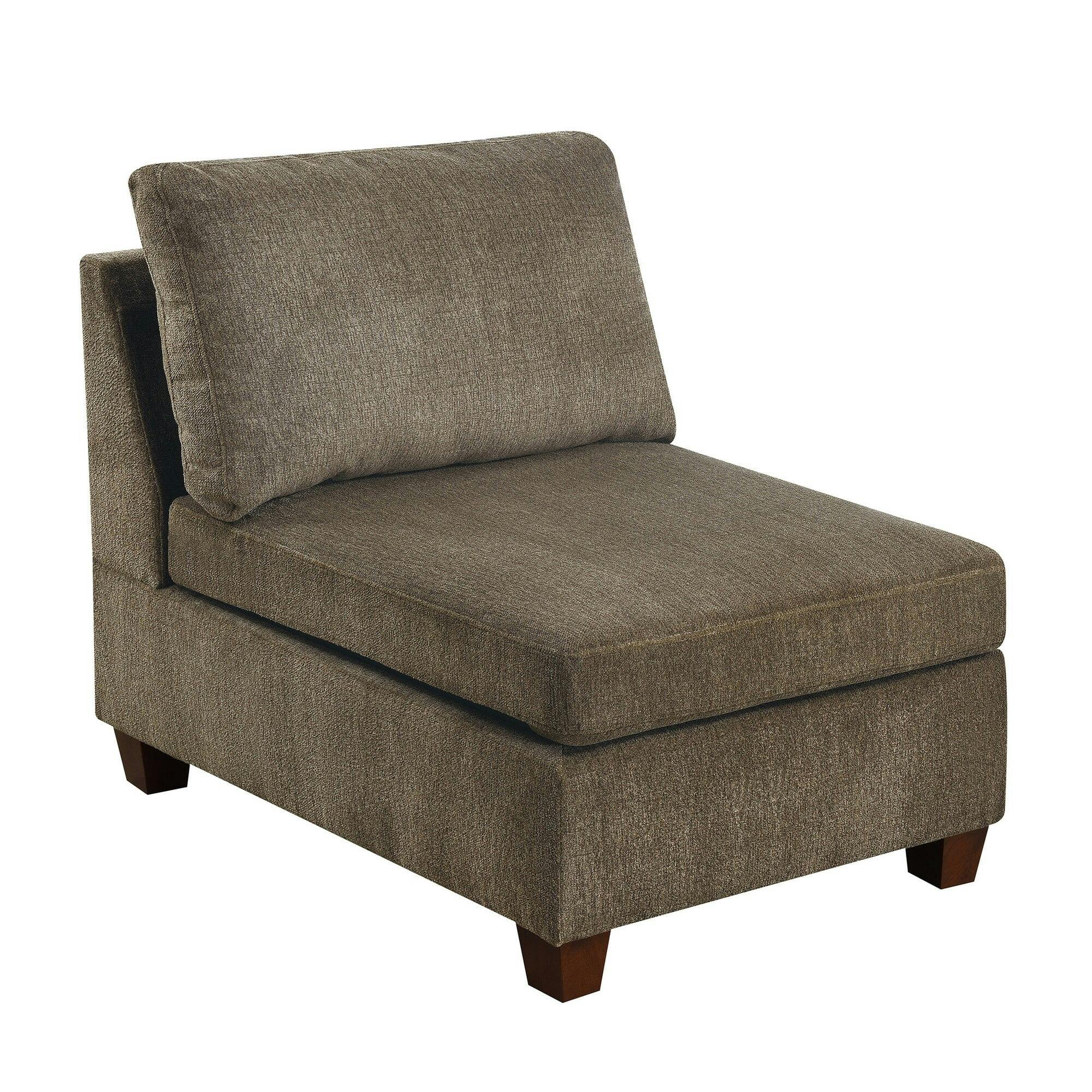 Contemporary Brown Chenille Armless Slipper Chair with Cushioned Seat