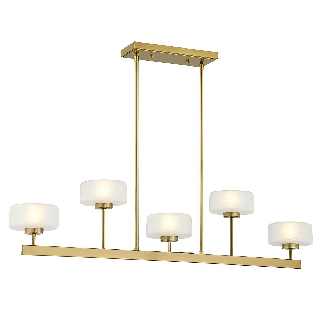 Falster Warm Brass 5-Light LED Linear Chandelier with Frosted Seeded Glass