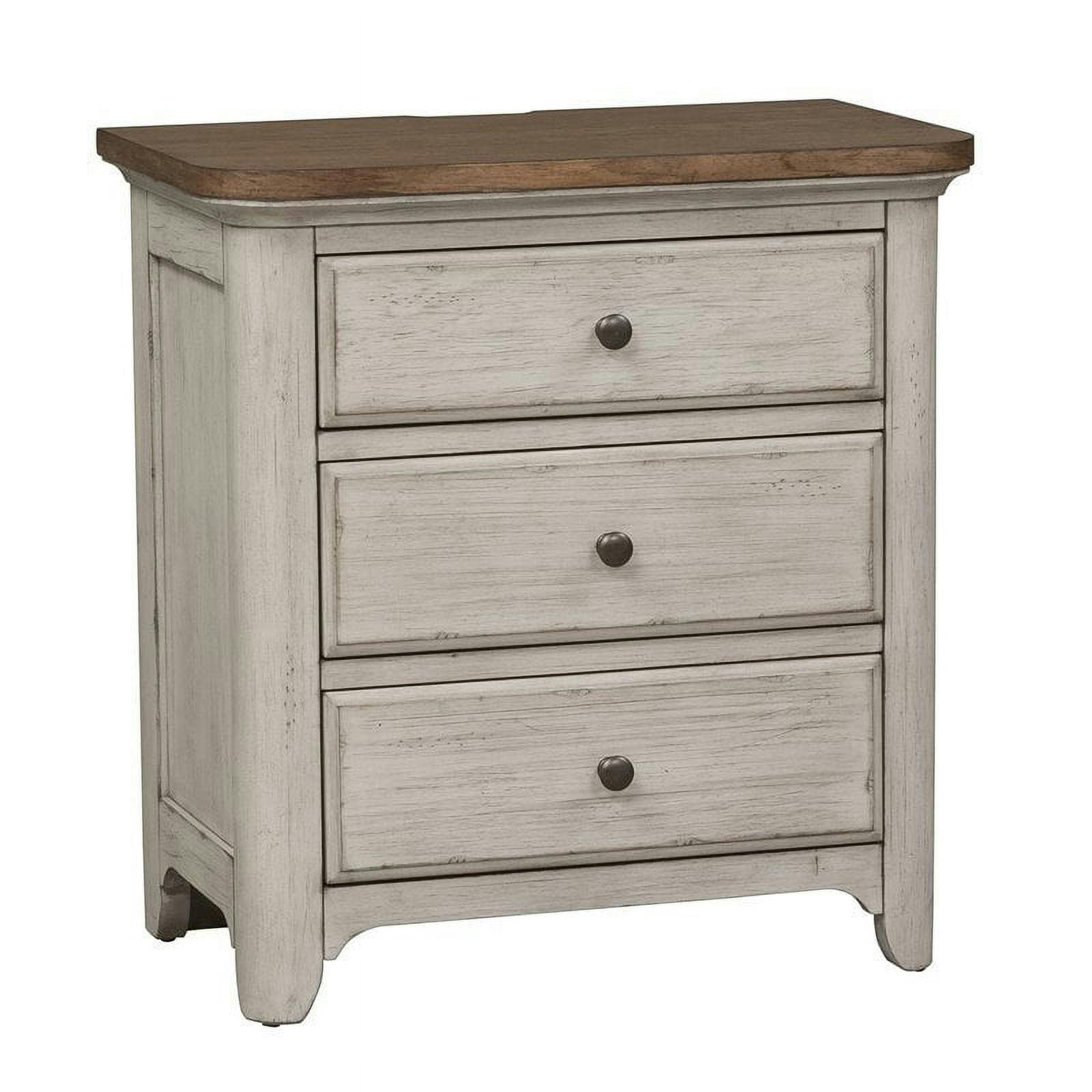 Transitional Antique White 3-Drawer Nightstand with Charging Station