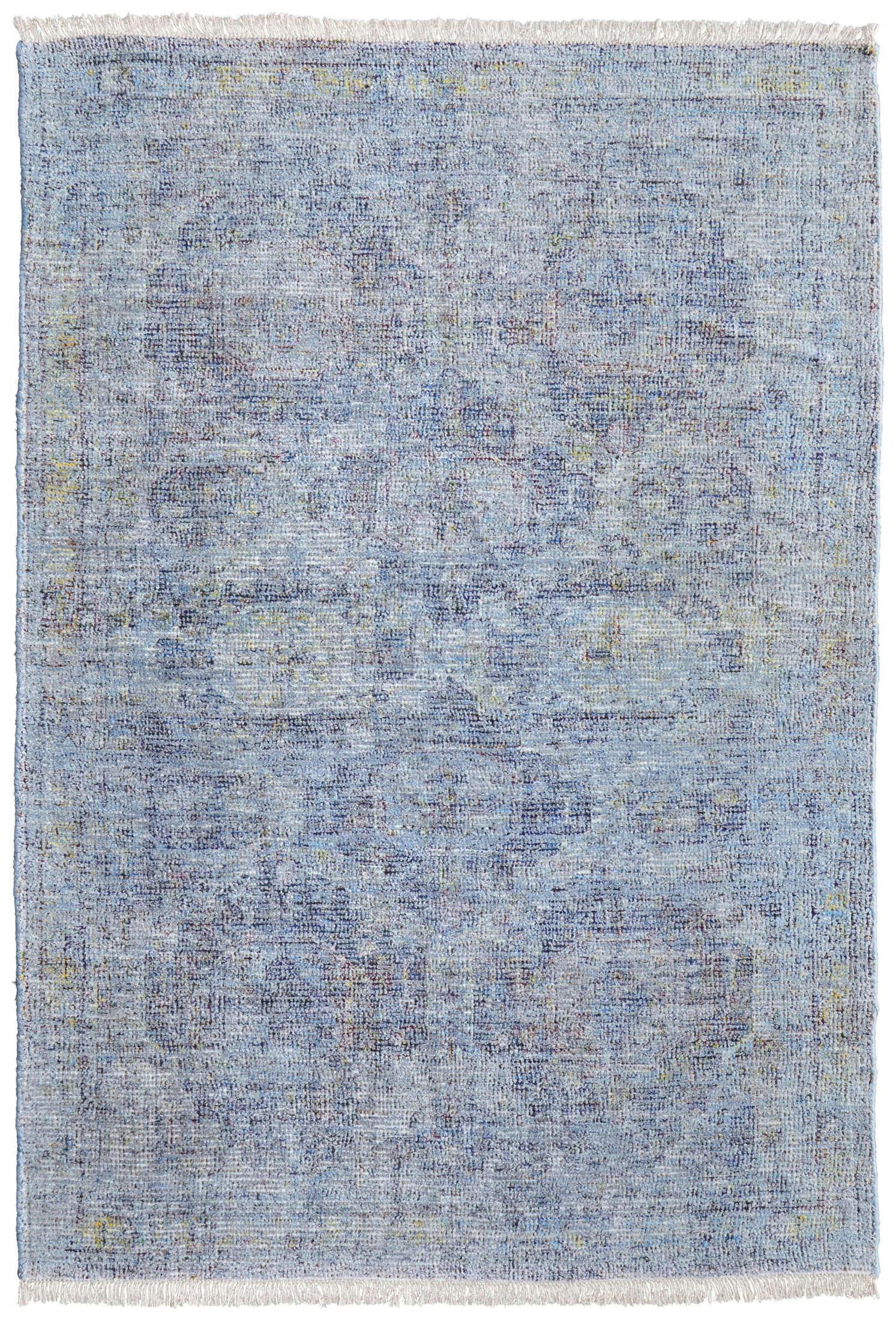 Handmade Blue & Ivory Distressed Wool-Blend 5' x 7'6" Area Rug