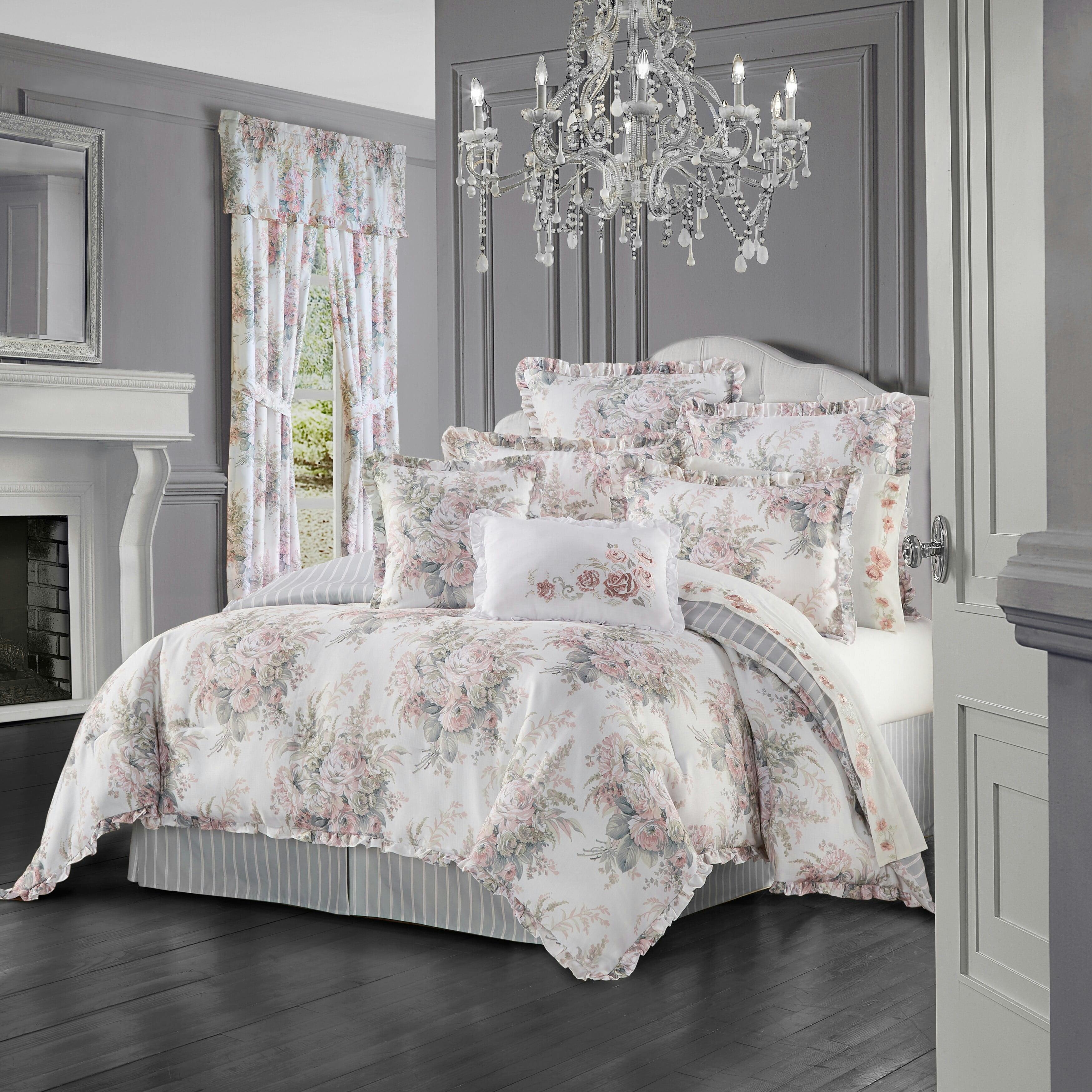 Estelle Blush Queen Comforter Set with Ruffled Edges and Shadow Stripe