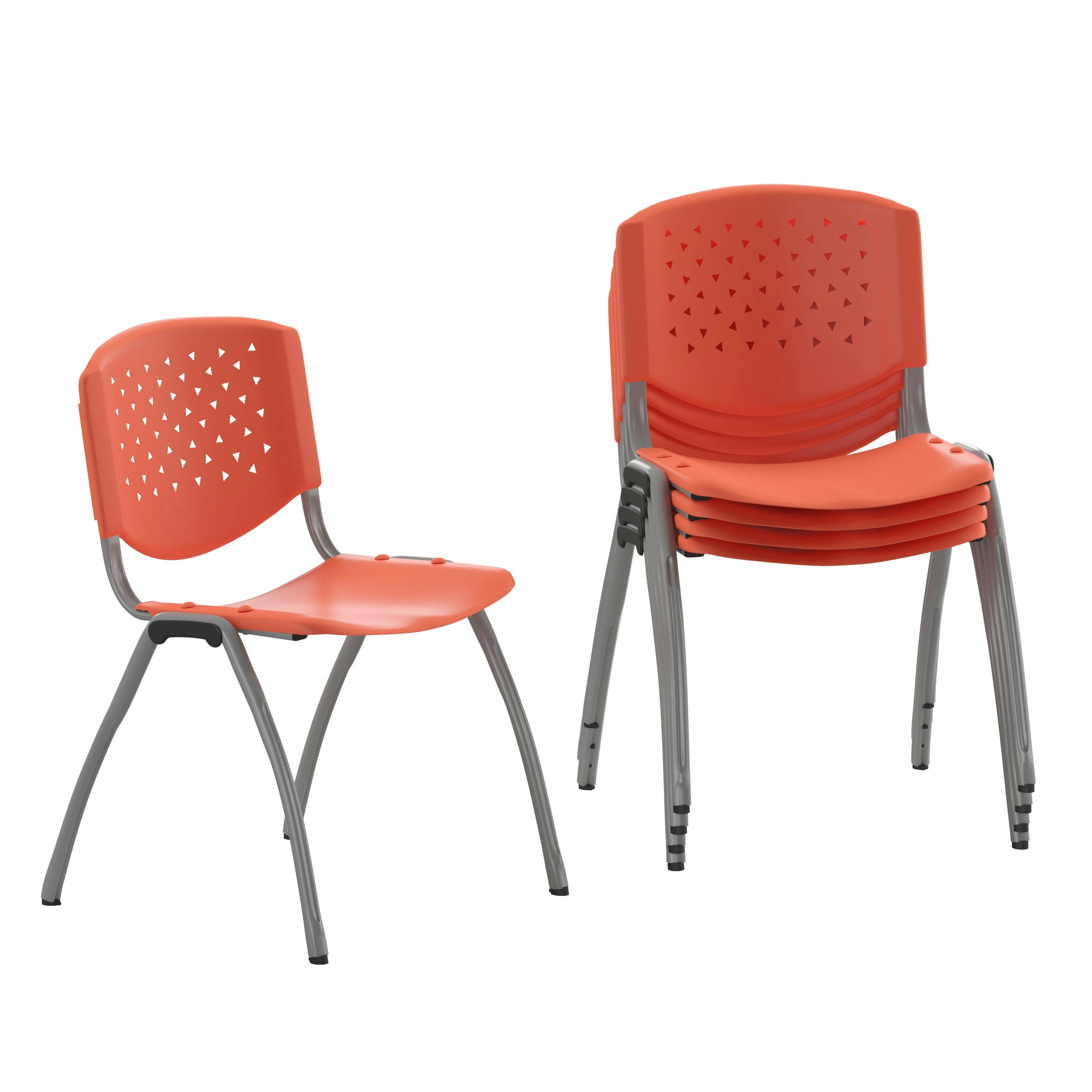 Modern Orange Perforated Metal Stackable Chair