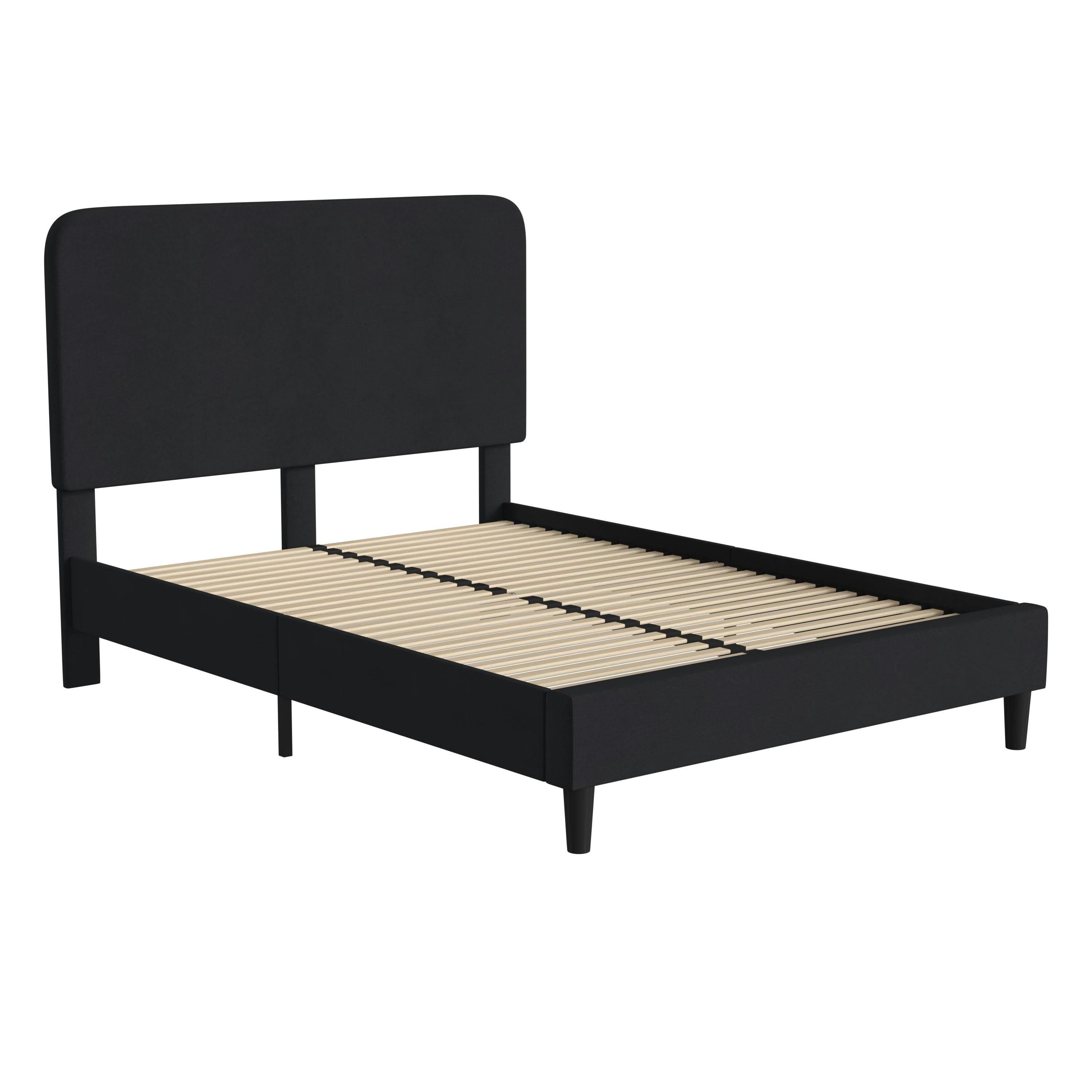 Charcoal Queen Upholstered Platform Bed with Rounded Headboard