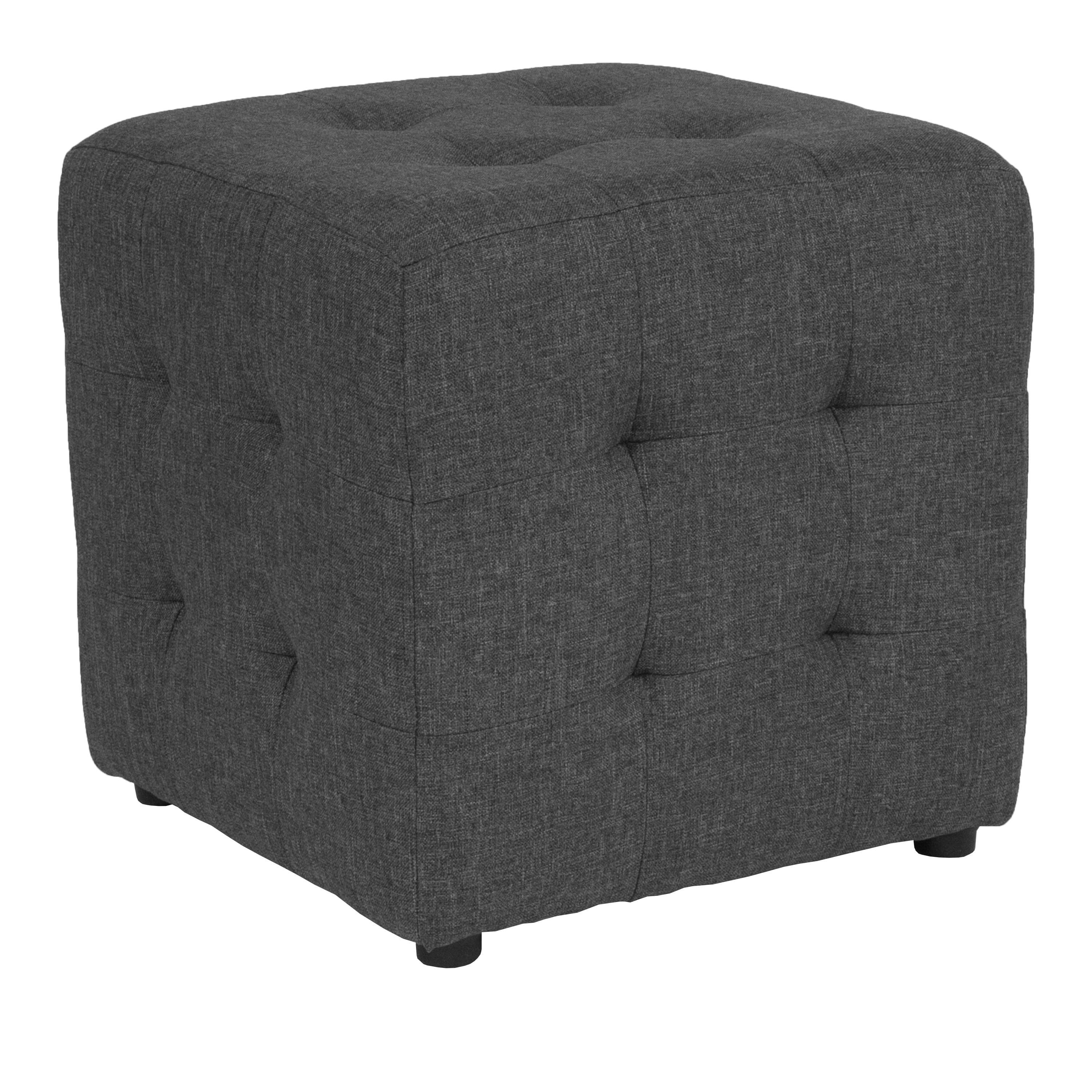 Avendale 16'' Square Dark Gray Tufted Upholstered Pouf