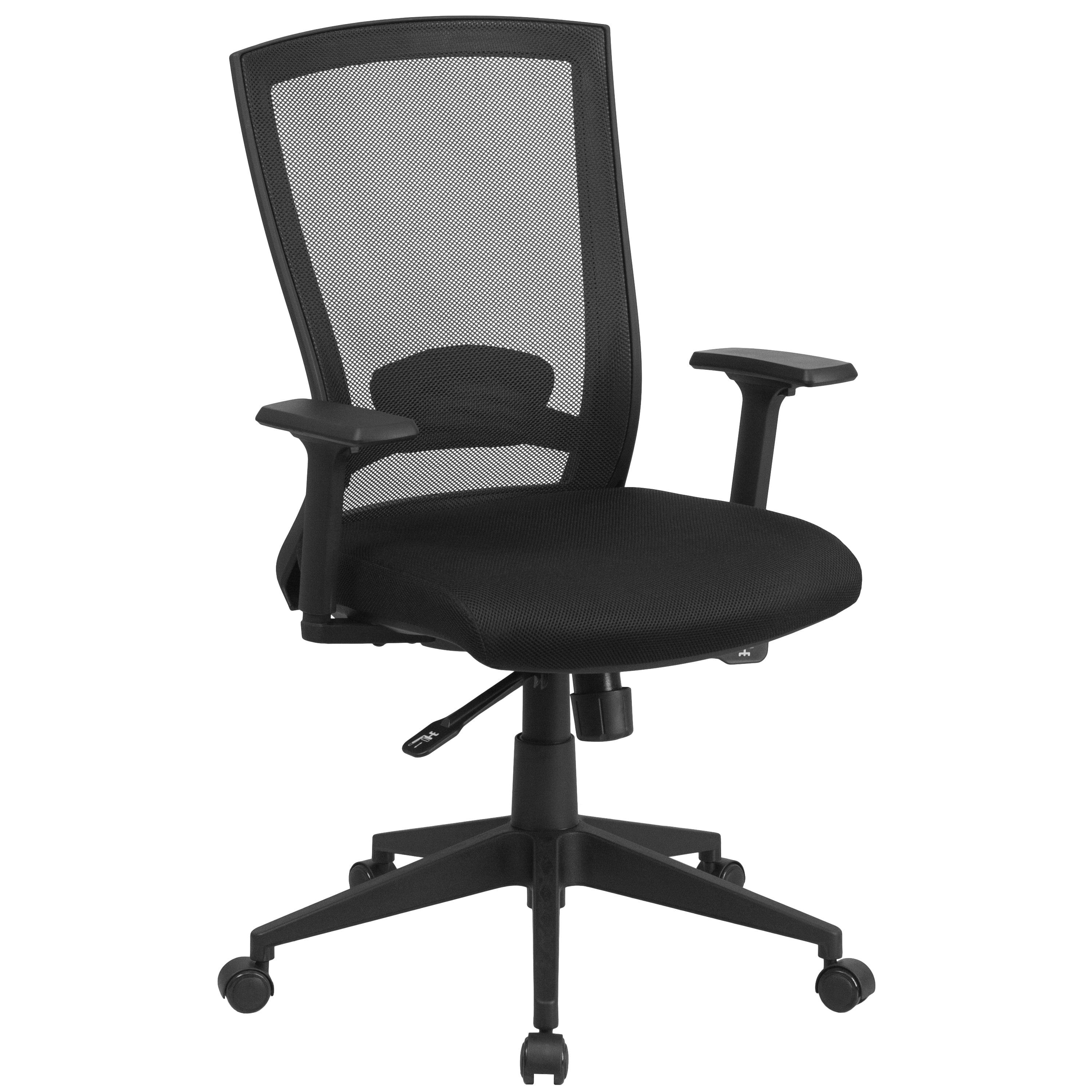 ErgoFlex Mid-Back Black Mesh Swivel Executive Office Chair with Adjustable Arms