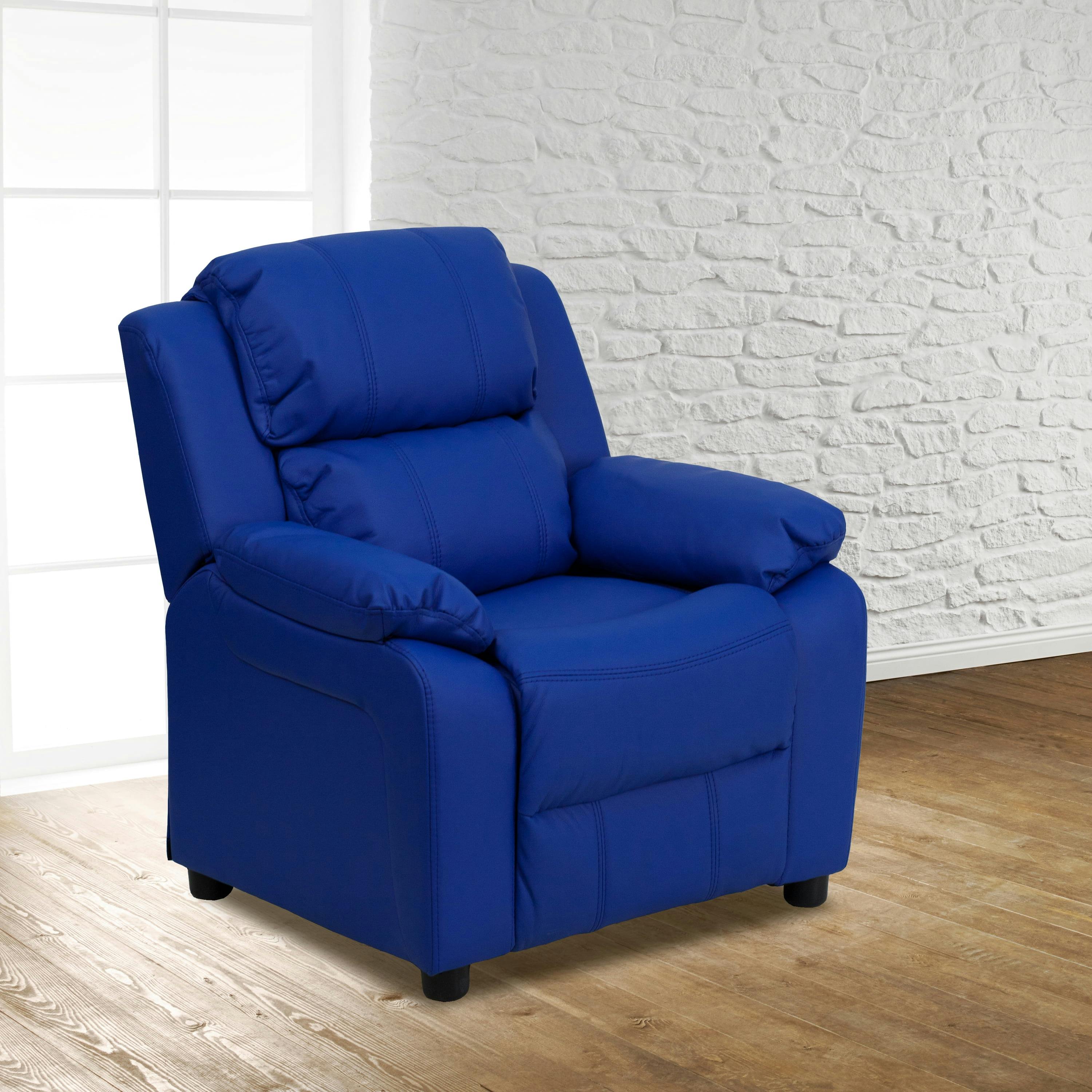 Cozy Spot Child-Sized Recliner with Storage Arms in Black Microfiber