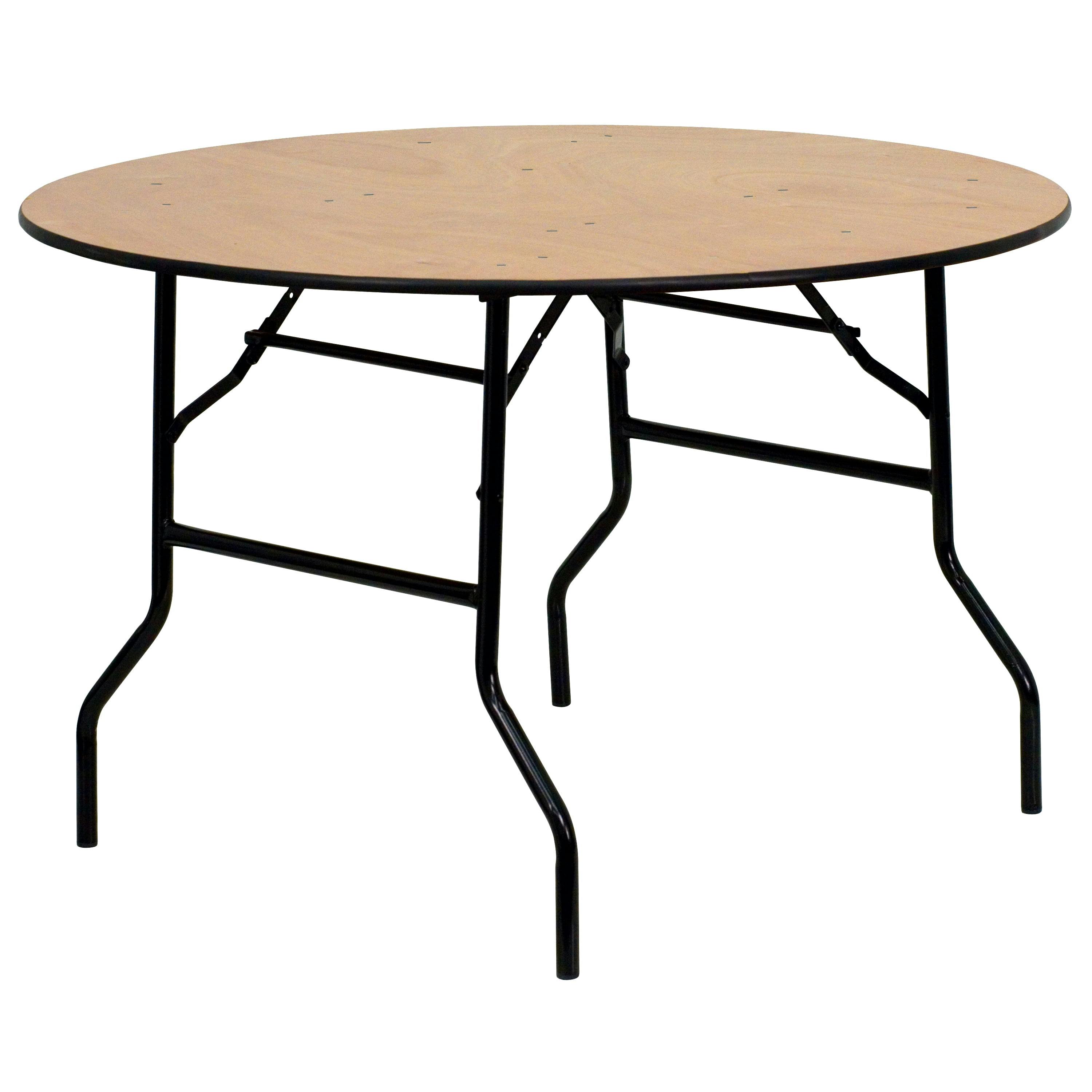 Elegant 48" Black Metal and Brown Wood Round Folding Table