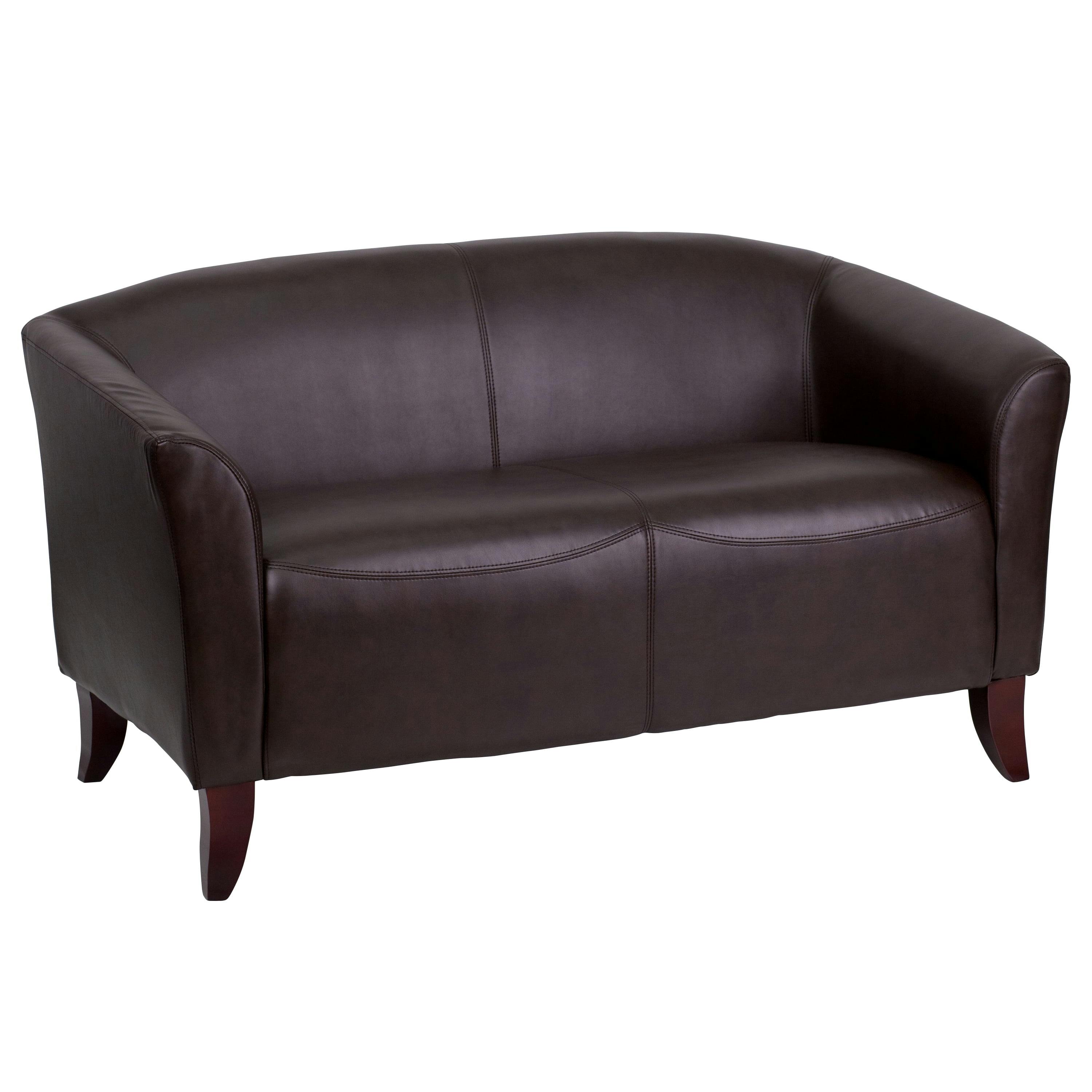 Cherry Brown LeatherSoft Track Arm Loveseat for Reception