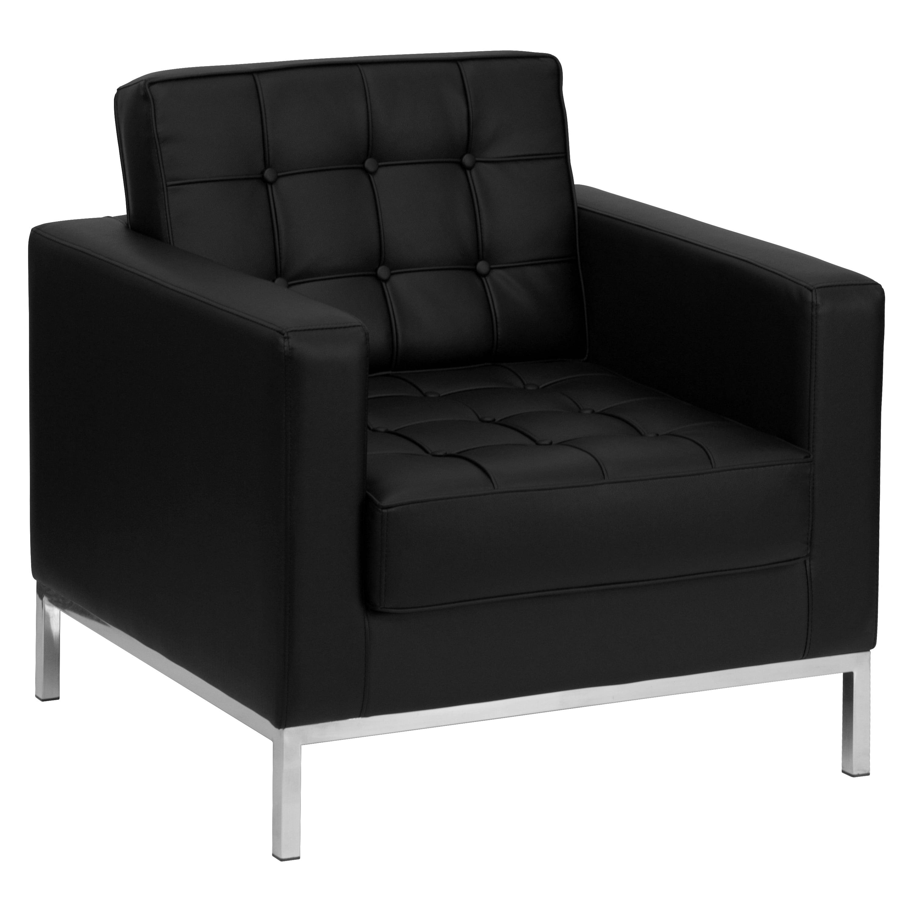 Prague Modern Black LeatherSoft Lounge Chair with Stainless Steel Frame