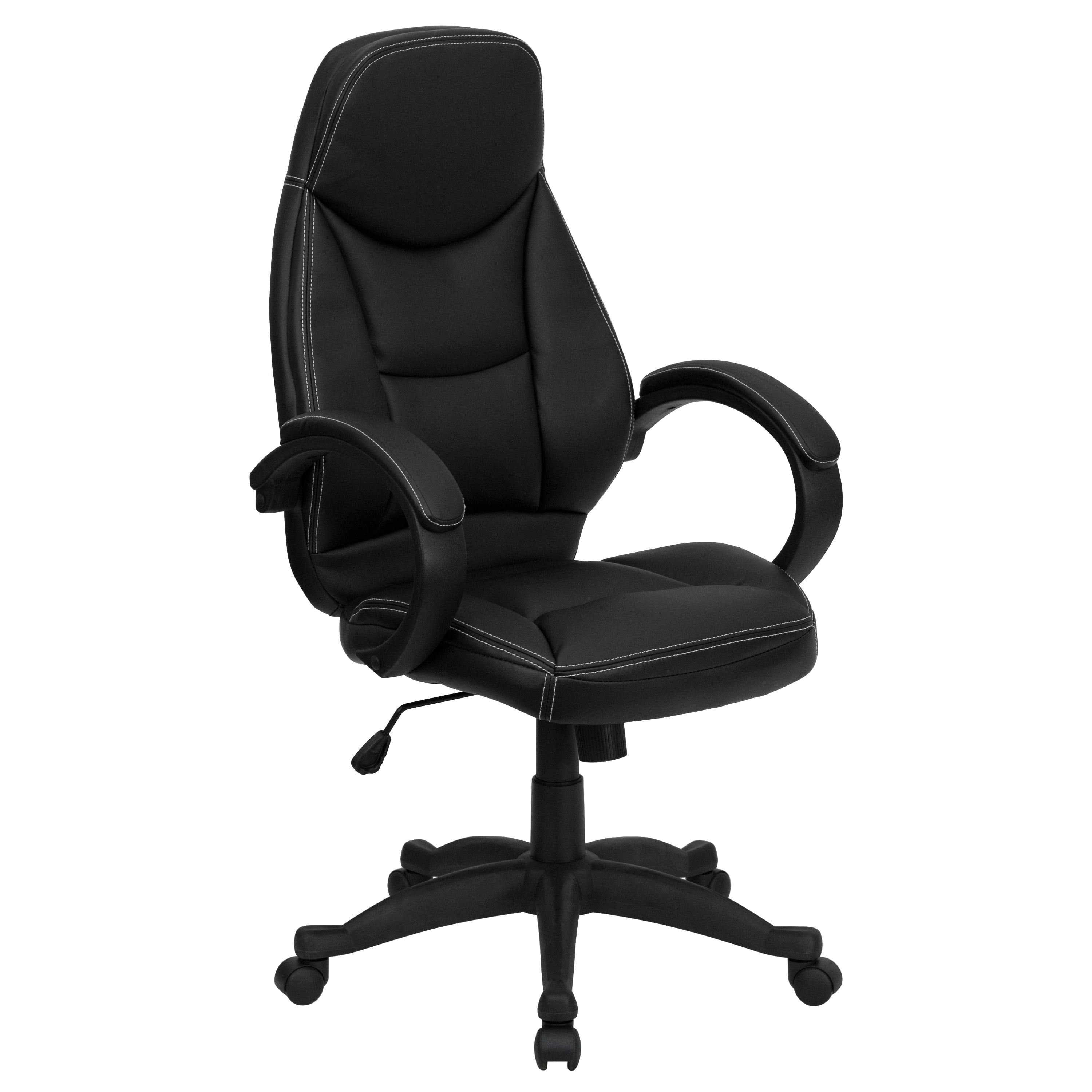 ErgoExecutive High Back Black LeatherSoft Swivel Chair with White Stitching