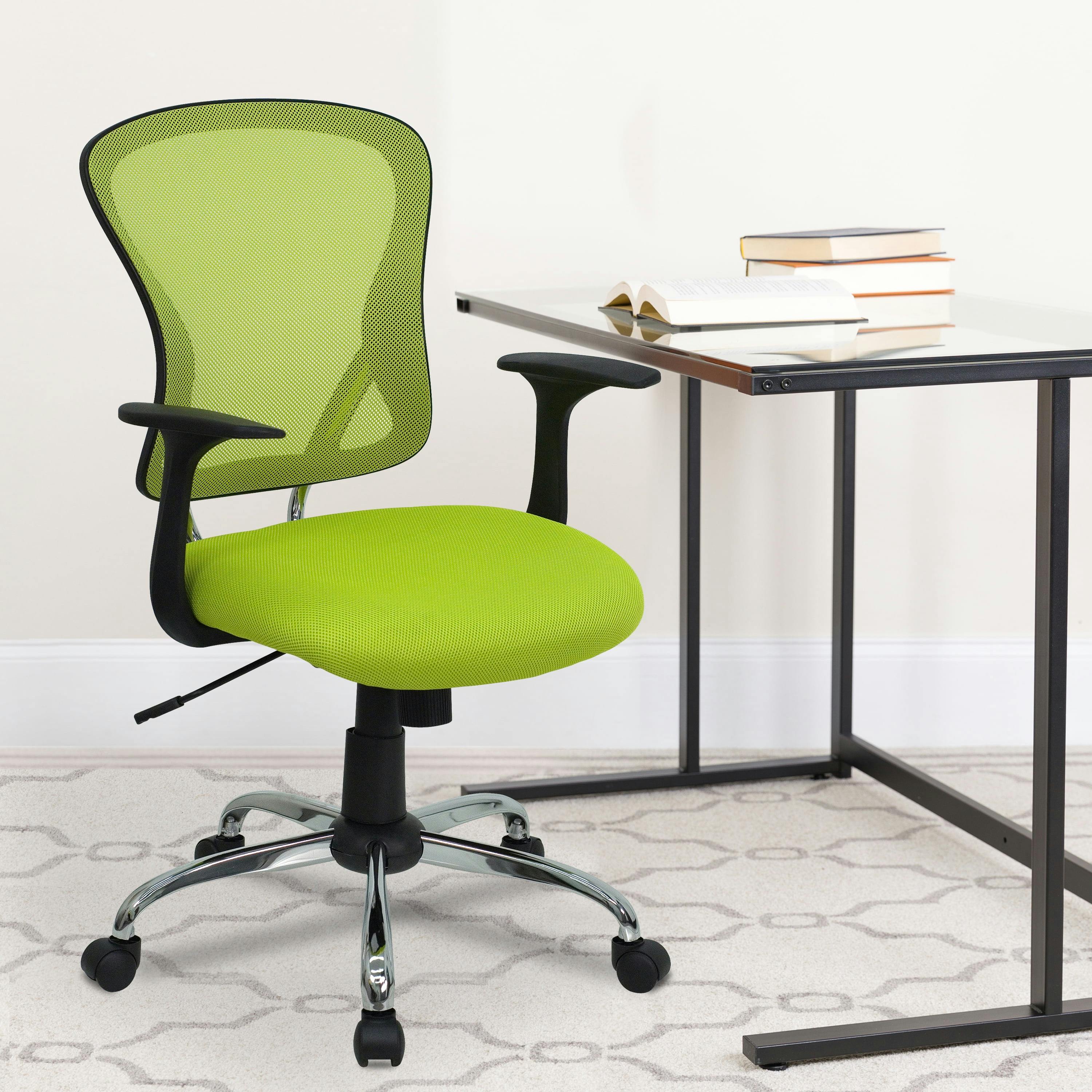 Ergonomic Mid-Back Green Mesh Task Chair with Fixed Metal Arms