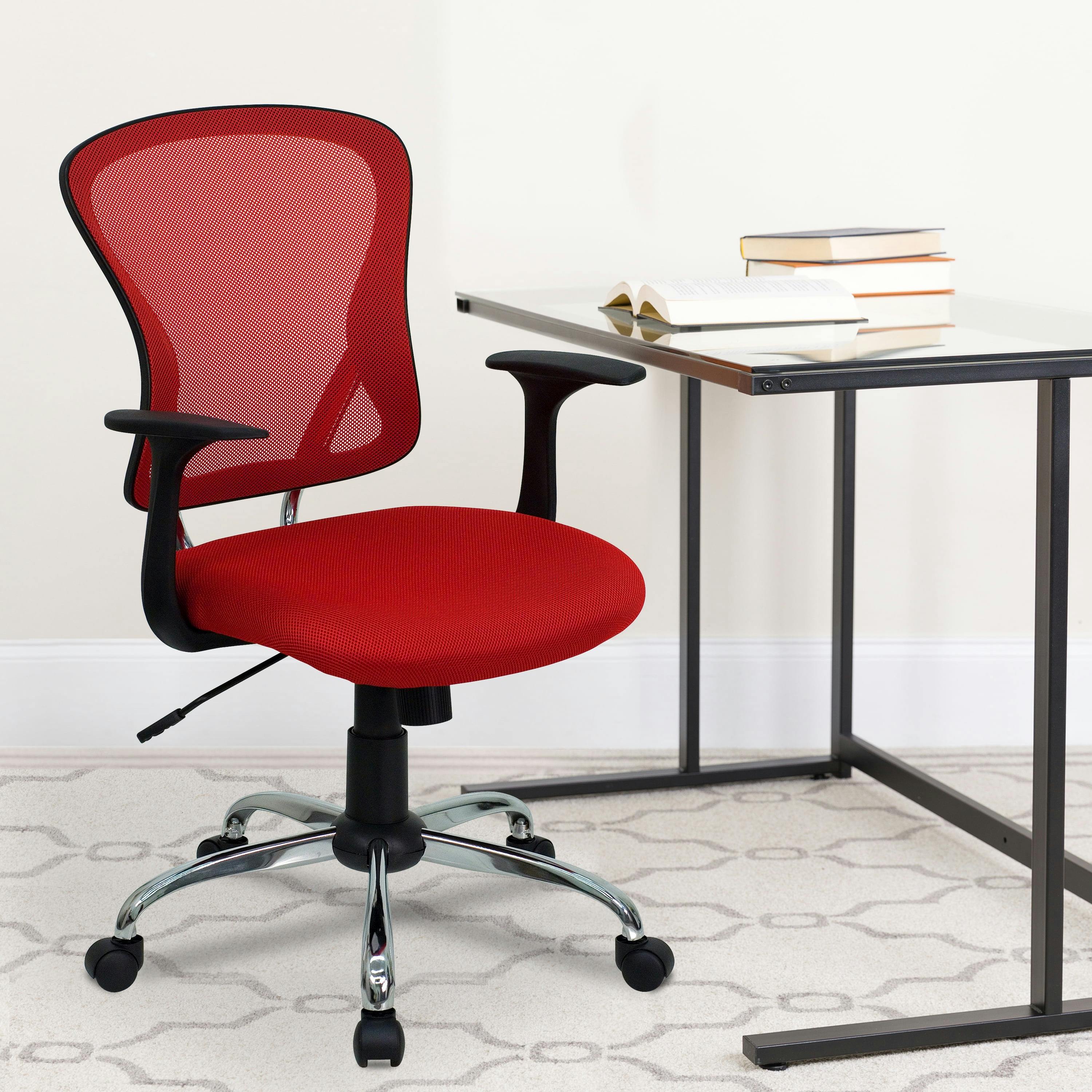 Contemporary Red Mesh Swivel Task Chair with Chrome Base