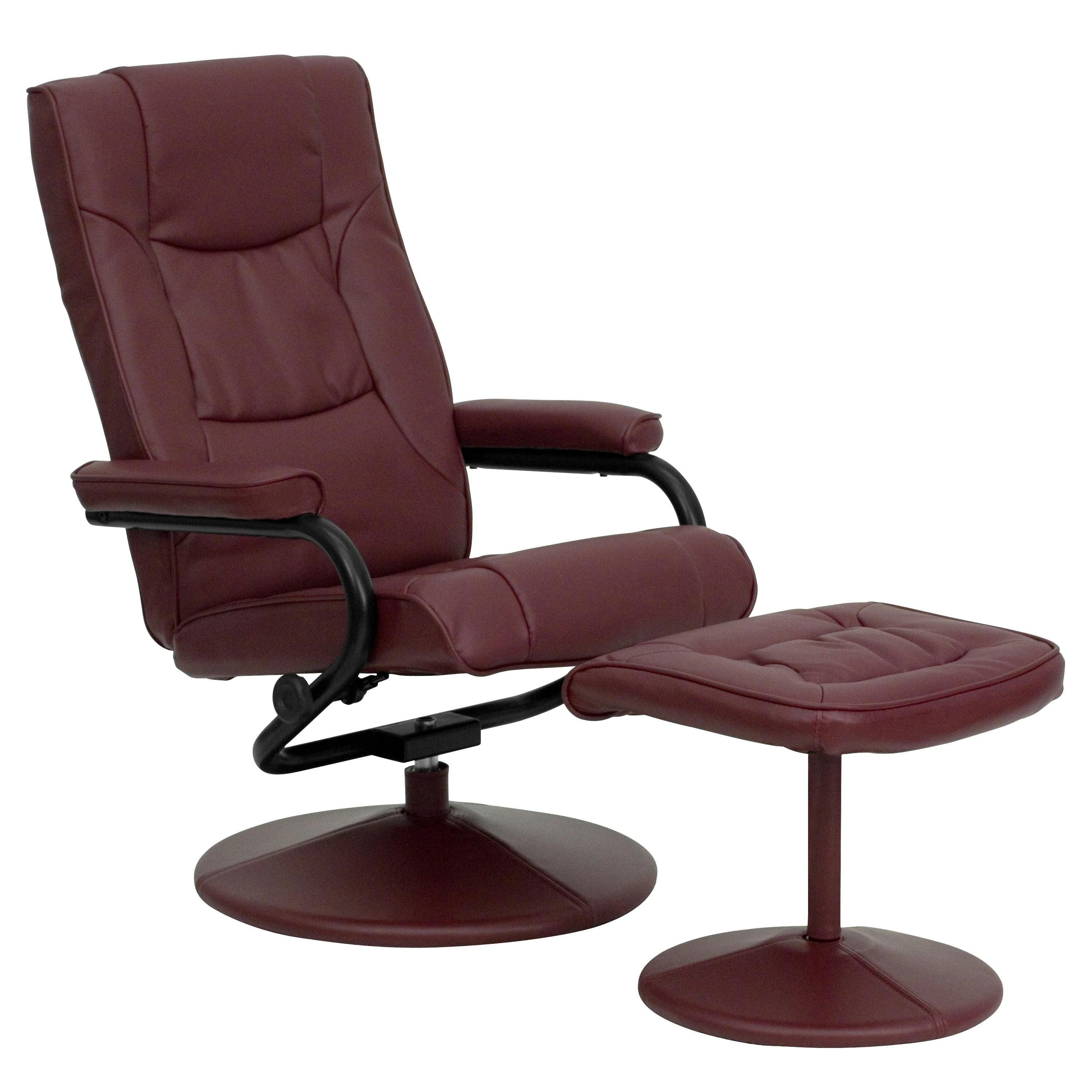Eco-Friendly Burgundy Leather Swivel Recliner with Ottoman