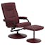 Eco-Friendly Burgundy Leather Swivel Recliner with Ottoman