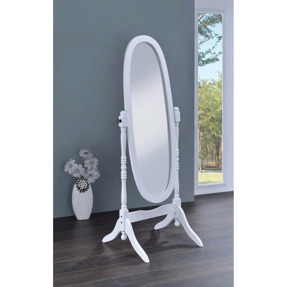Transitional Full-Length Oval Cheval Mirror in Bright White