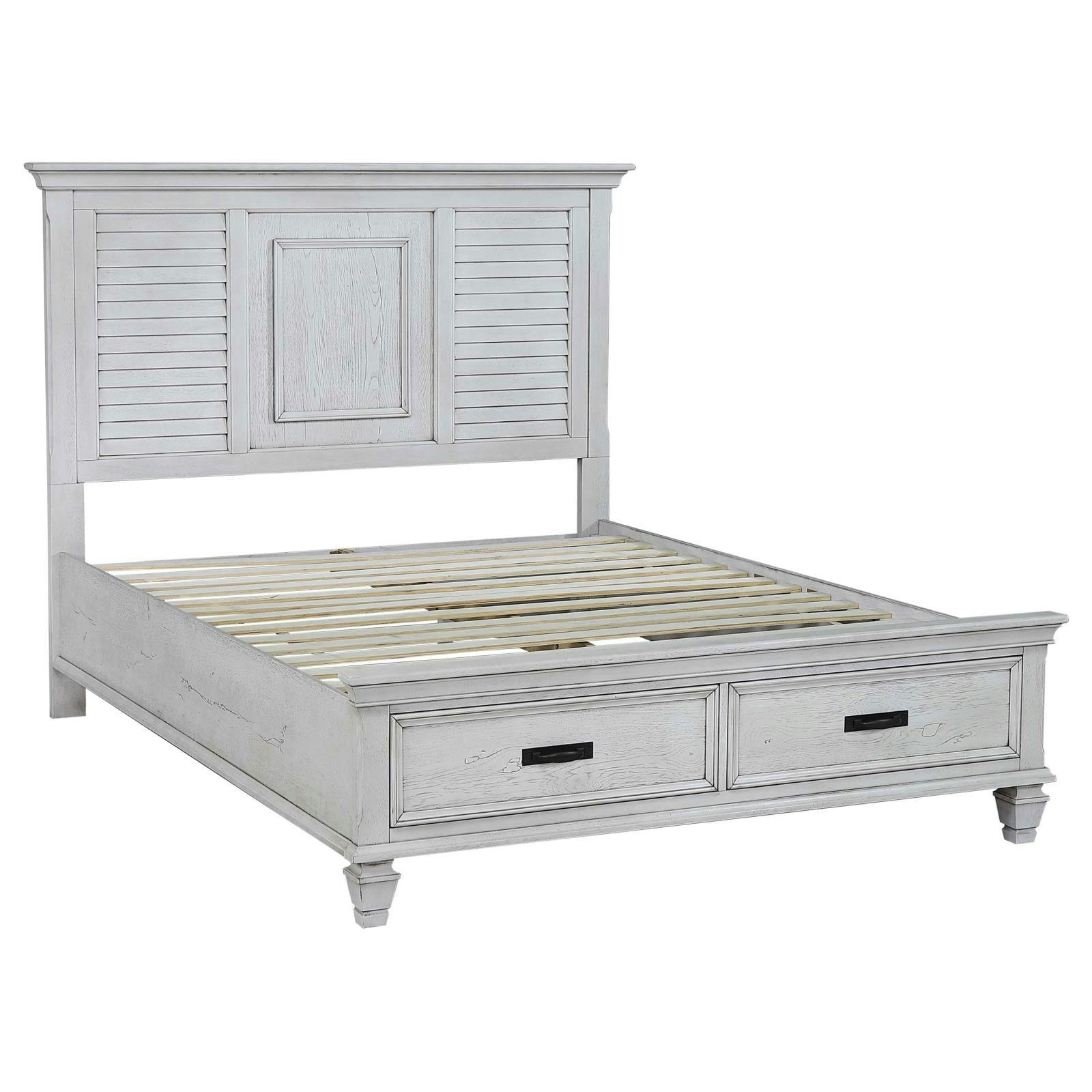 Coastal Haven Antique White King Storage Bed with Pine Frame