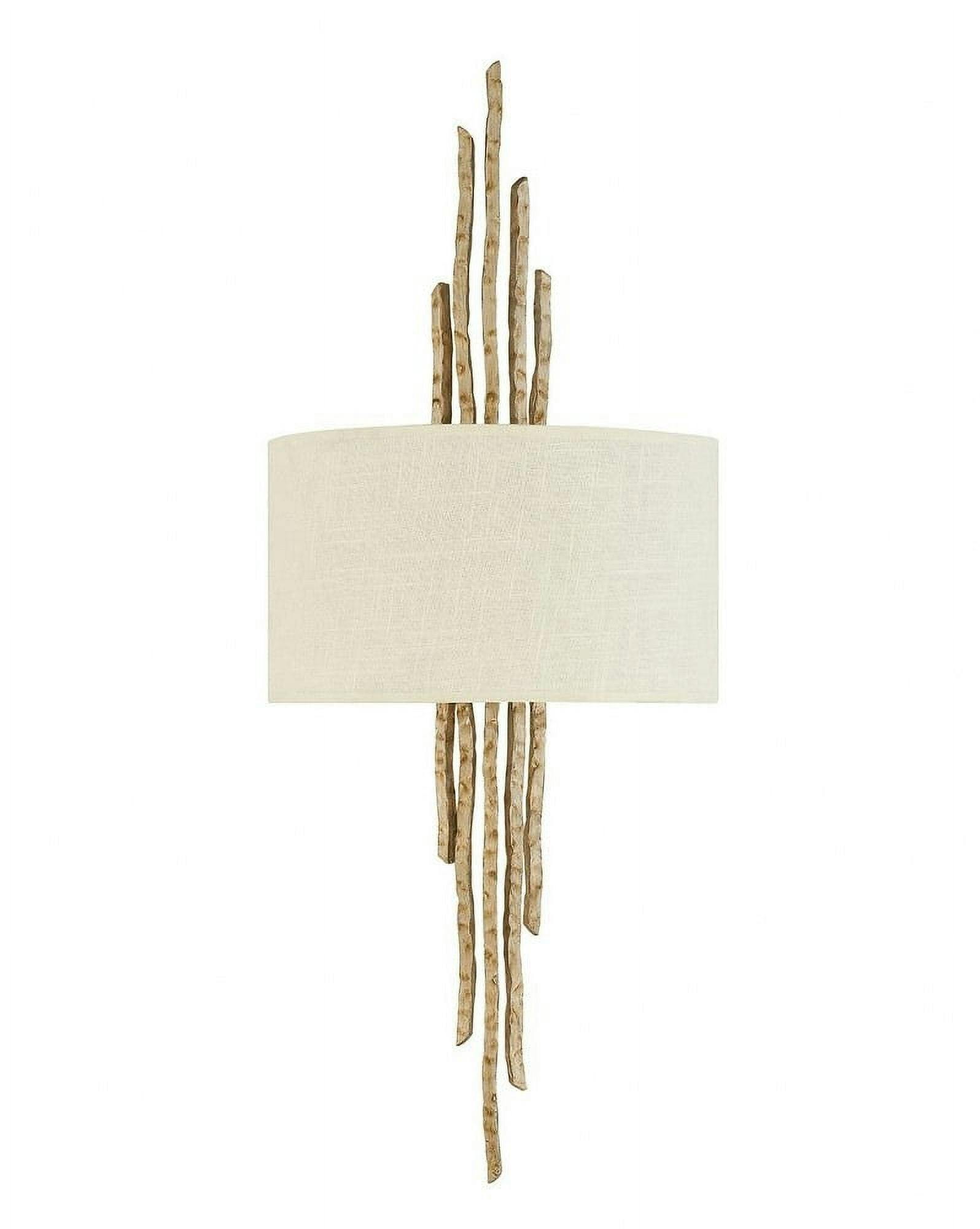 Champagne Gold Hand-Hammered 2-Light Wall Sconce with Linen Shade