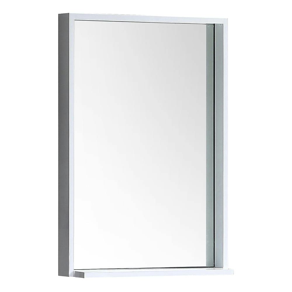 Modern Rectangular Frameless White Wood Vanity Mirror with Shelf