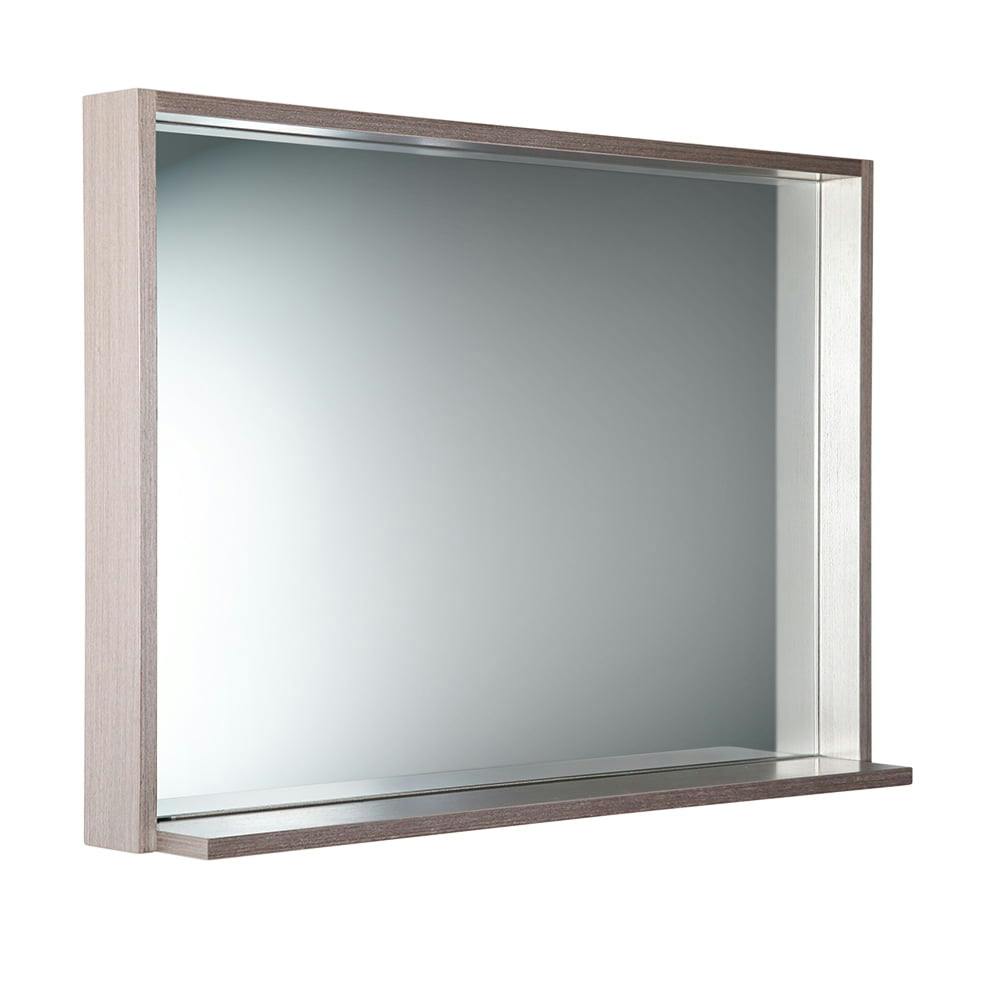 Modern Gray Oak Rectangular Bathroom Vanity Mirror with Shelf
