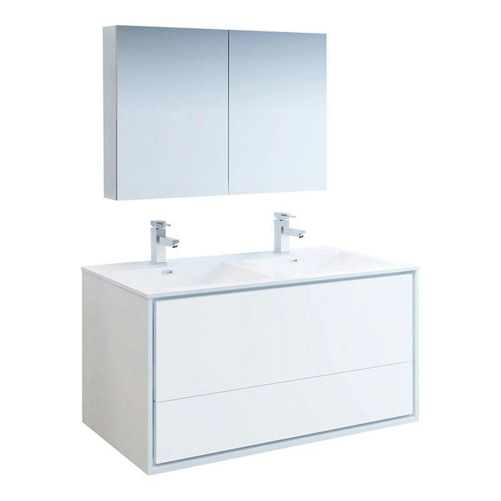 Modern Glossy White 47" Wall Mount Double Sink Vanity Set with Medicine Cabinet