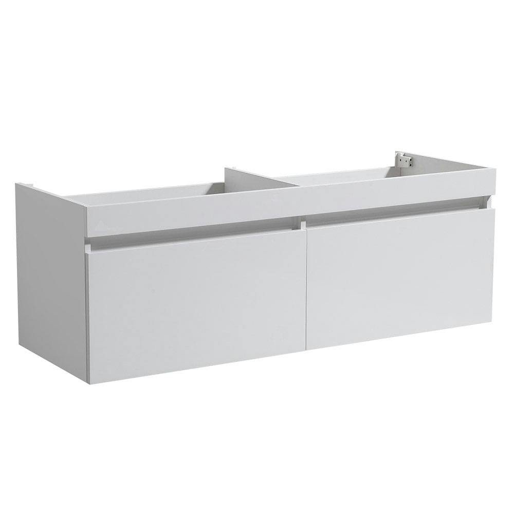 Largo 56" Modern White Double Sink Engineered Wood Vanity Cabinet