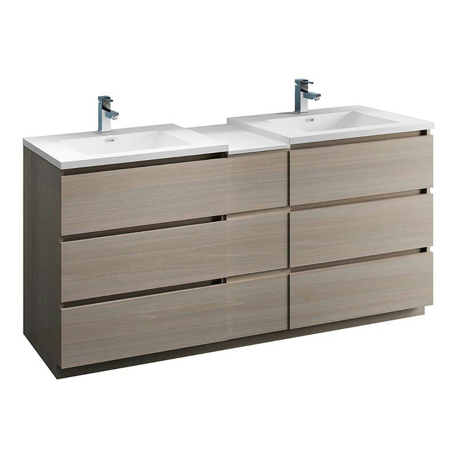 Transitional 72" Grey Double Sink Vanity with Acrylic Top