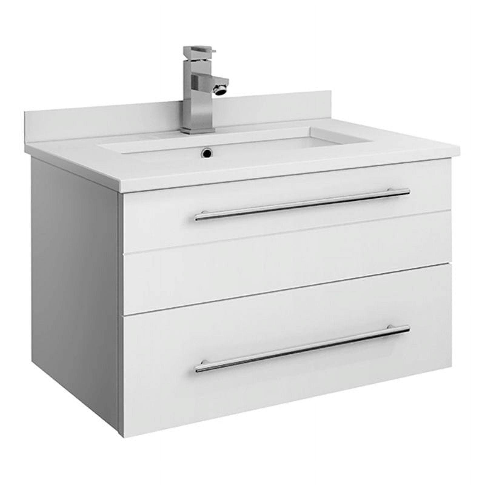 Sleek 24" White Quartz Top Modern Wall-Mounted Vanity with Ceramic Sink