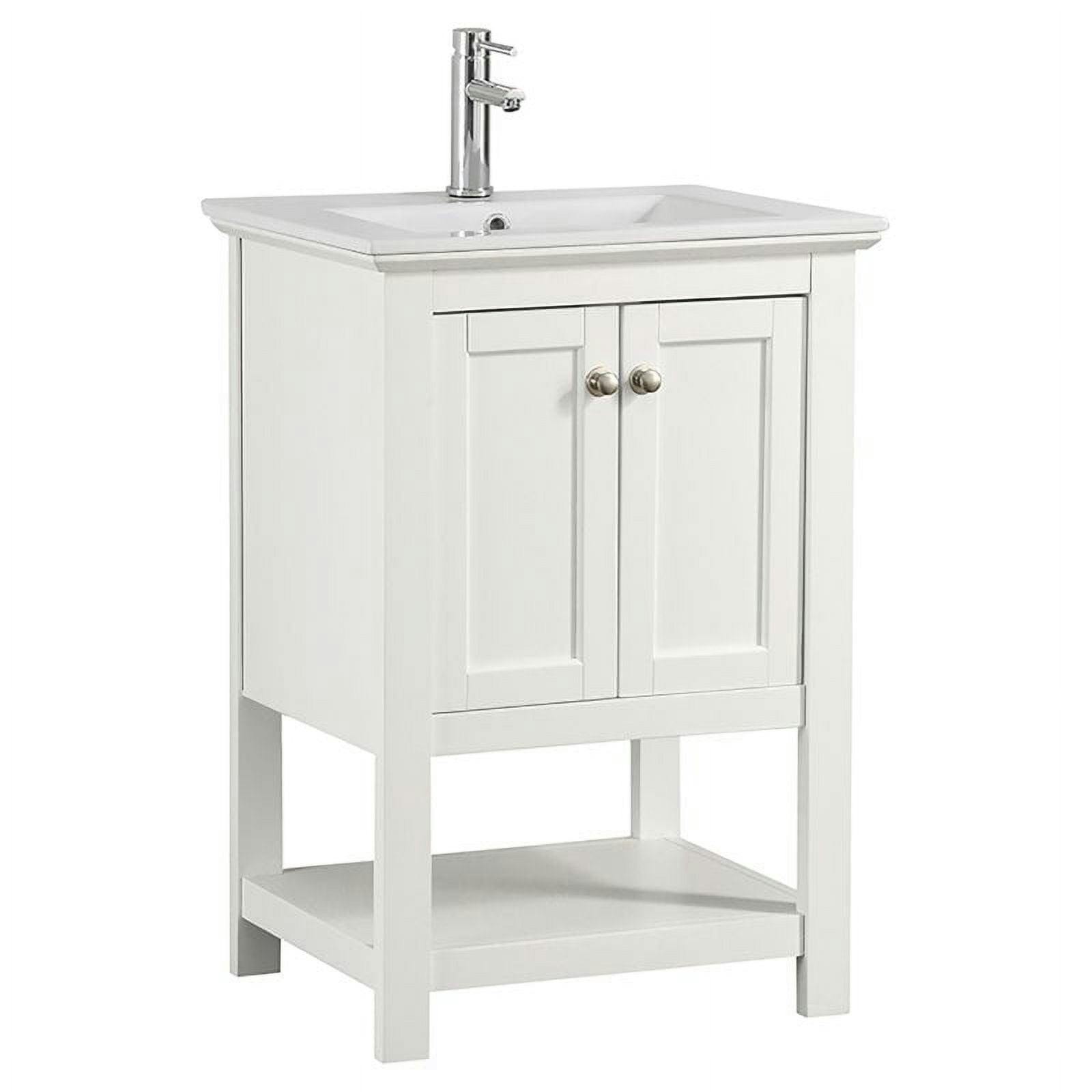 Elegant 24" White Solid Wood Freestanding Bathroom Vanity with Ceramic Sink