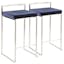 Sleek Stainless Steel Counter Stool with Blue Velvet Cushion - Set of 2