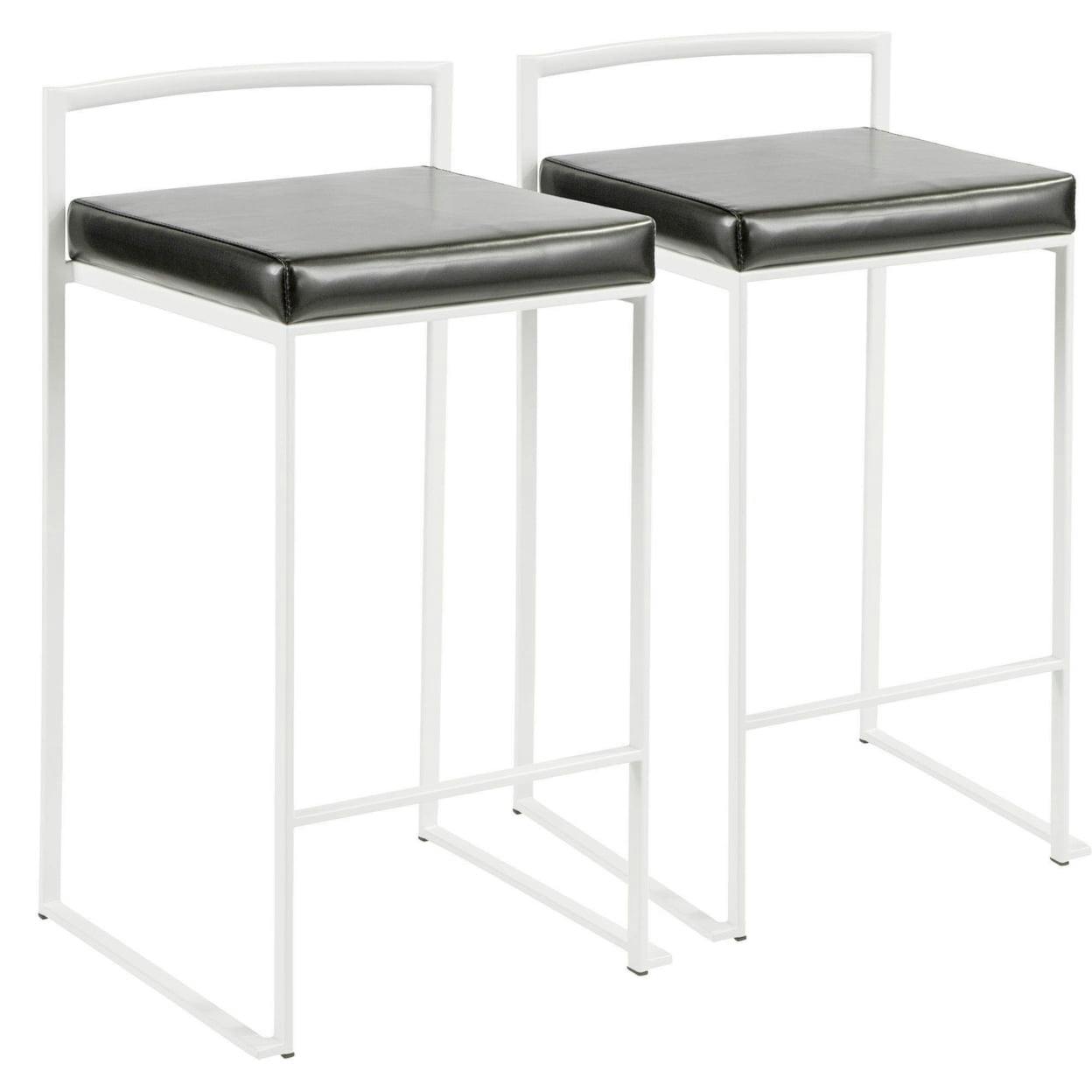 Modern Fuji White & Black Faux Leather Stackable Counter Stool, Set of 2