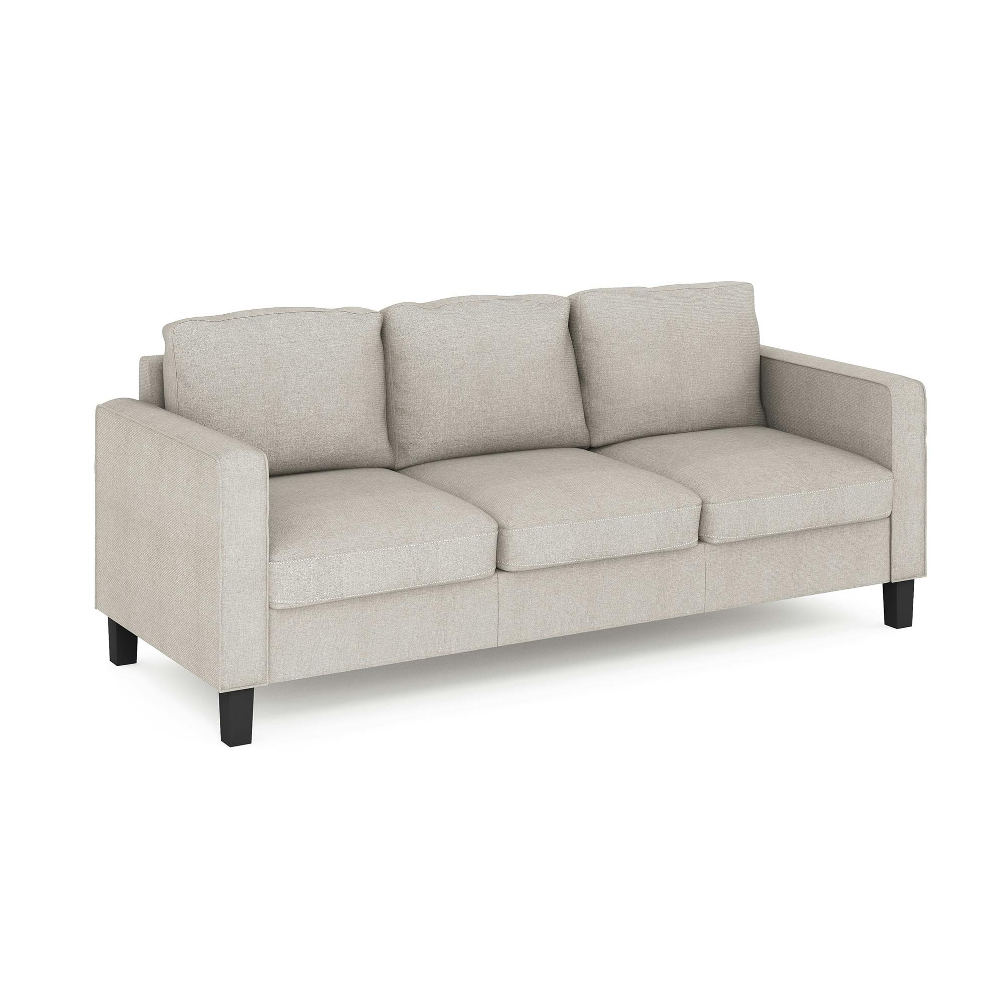 Bayonne Fog Polyester Upholstered 3-Seater Lawson Sofa with Wooden Legs