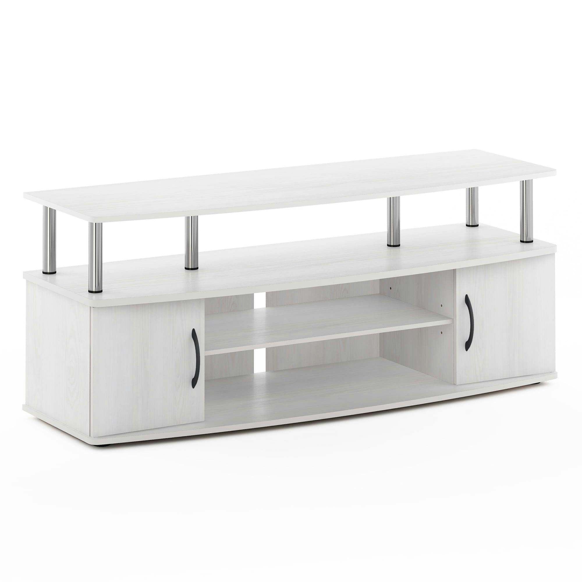 Modern White Oak 55" TV Stand with Stainless Steel Legs