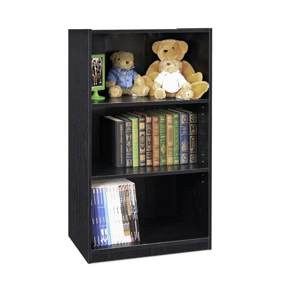 Adjustable Blackwood 3-Tier Wood Bookcase with Adjustable Shelves