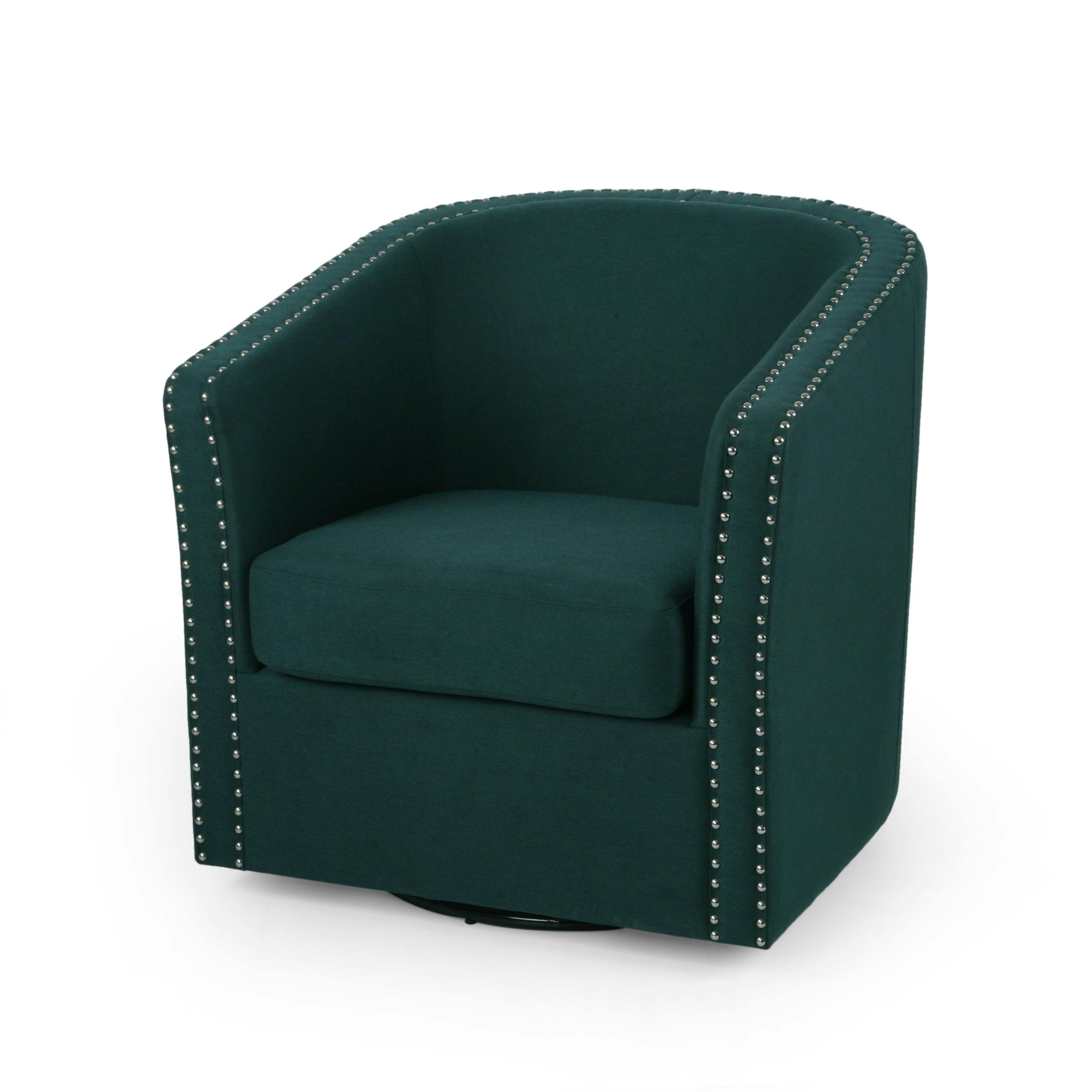 Handcrafted Green Barrel Swivel Club Chair with Nailhead Trim