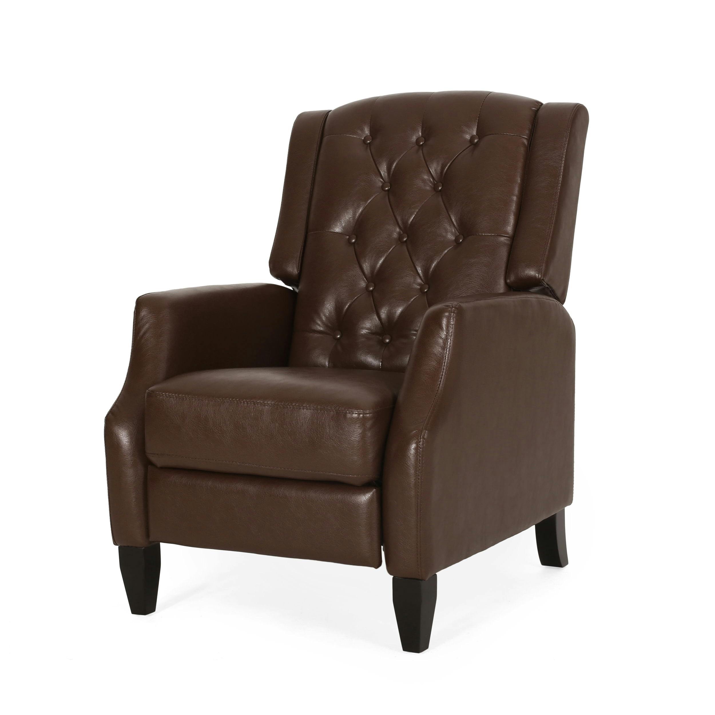 Chic Dark Brown Faux Leather Push-Back Club Recliner