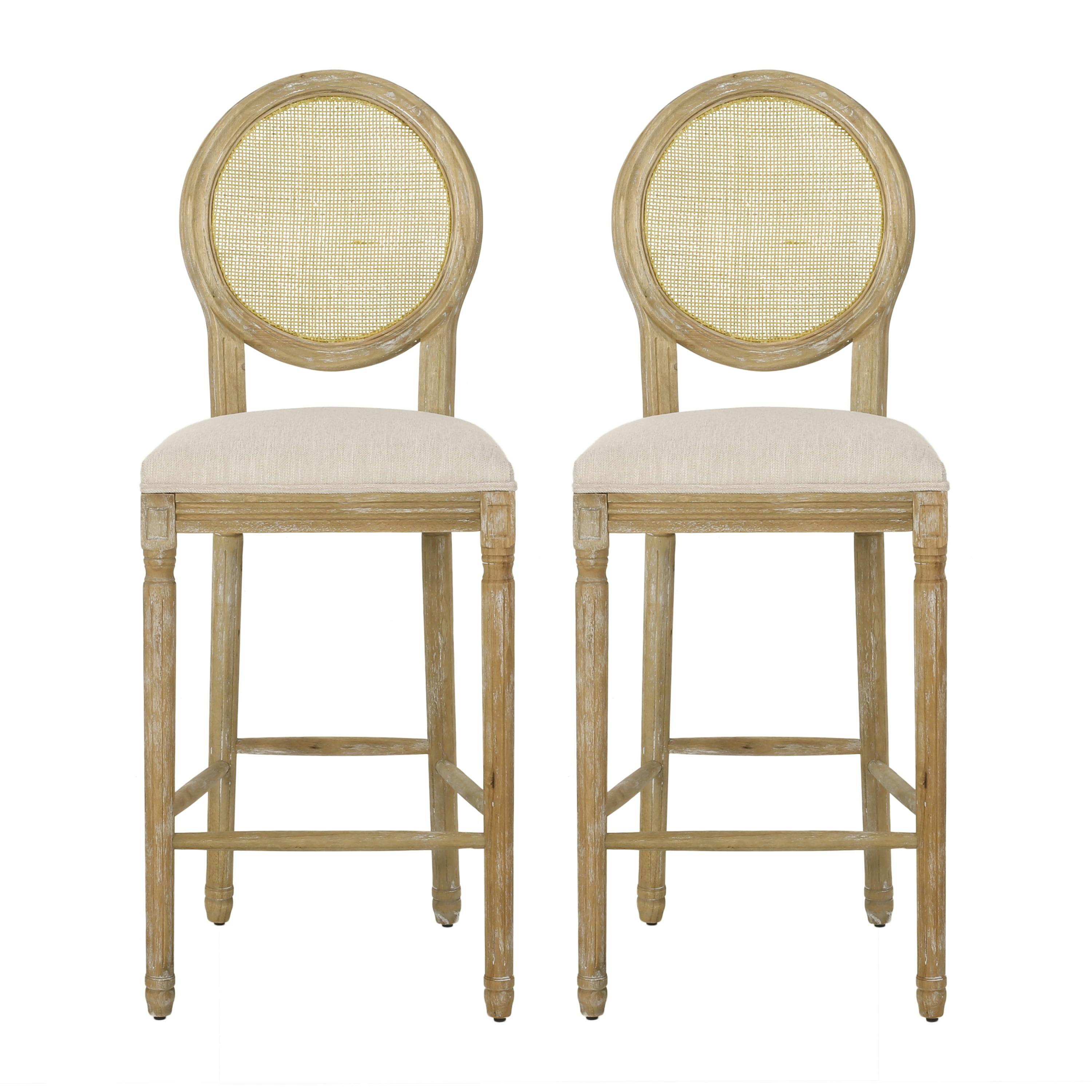 Salton French Country Wicker-Backed Barstools in Natural and Beige, Set of 2