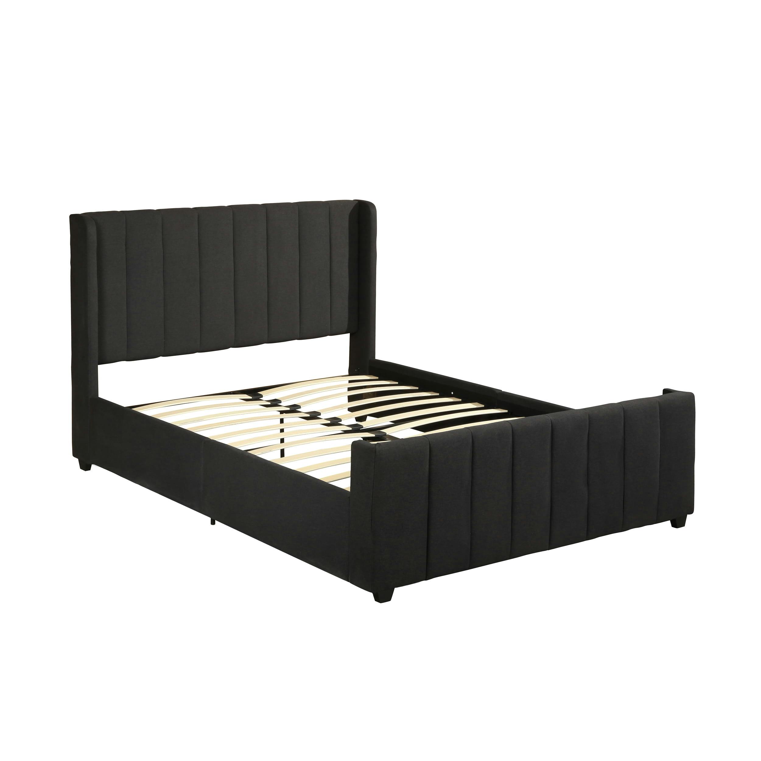 Sultry Black Upholstered Queen Bed with Vertical Channel Stitching