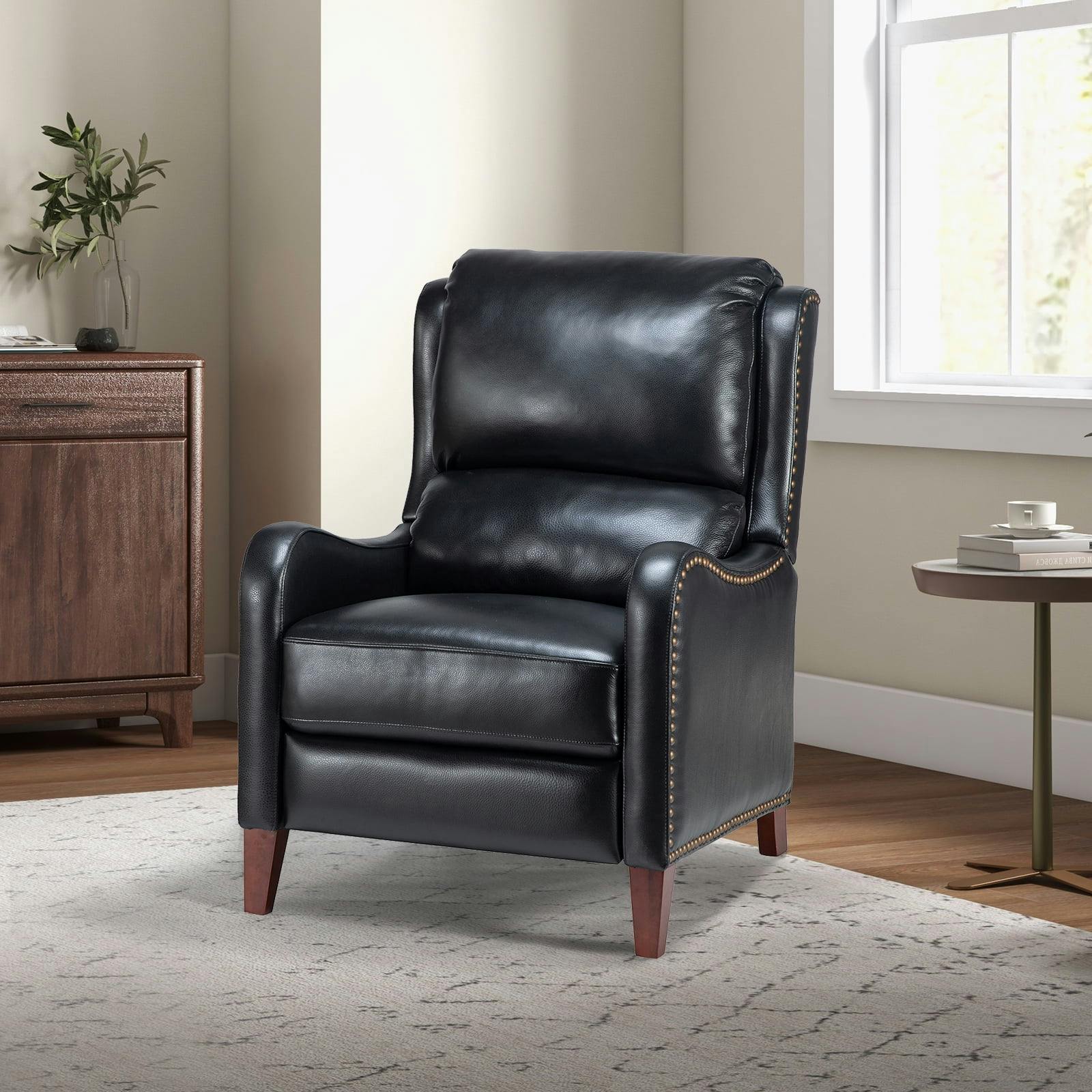 42'' Black Leather Push-Back Recliner with Nailhead Trim