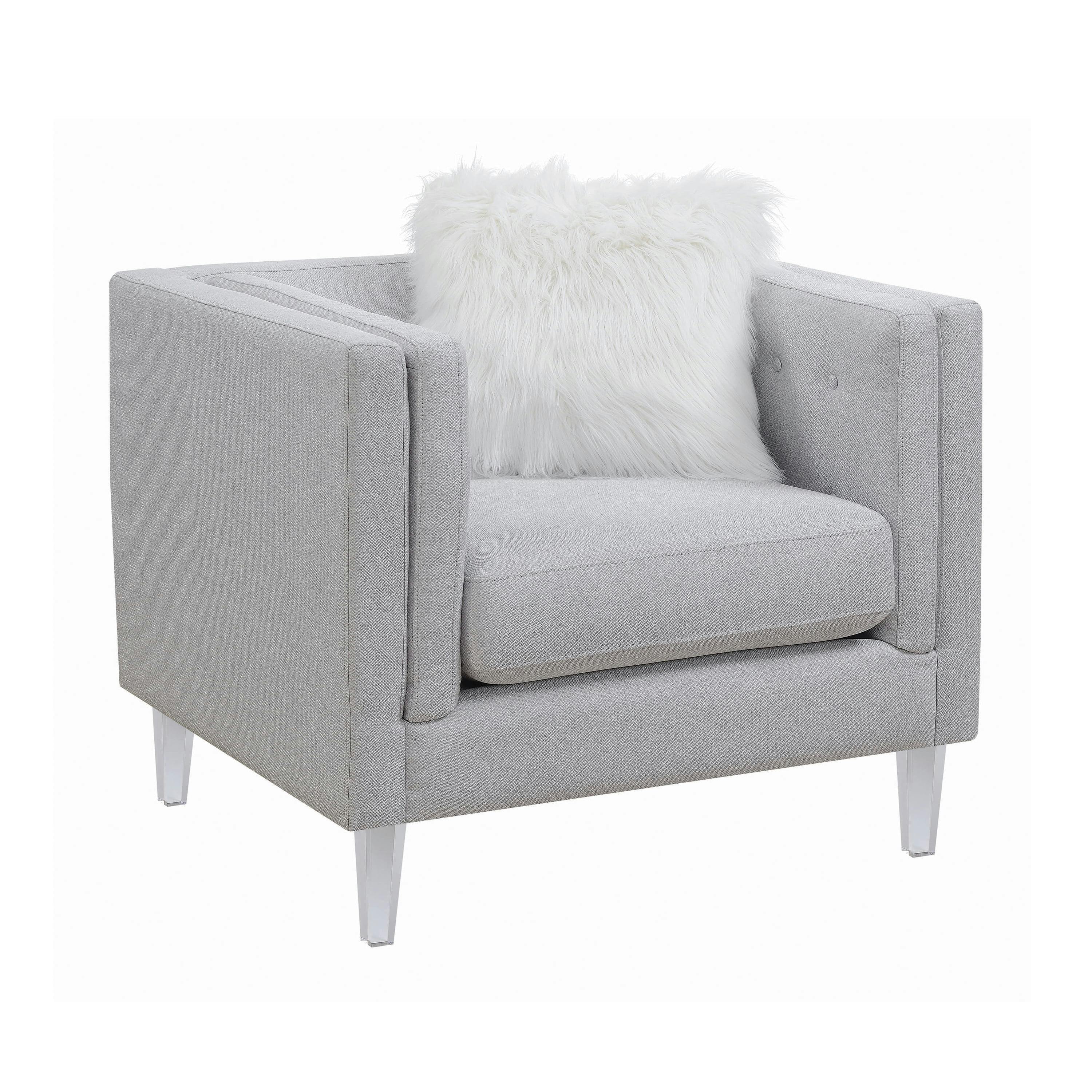 Contemporary Glacier Tufted Light Grey Wooden Arm Chair