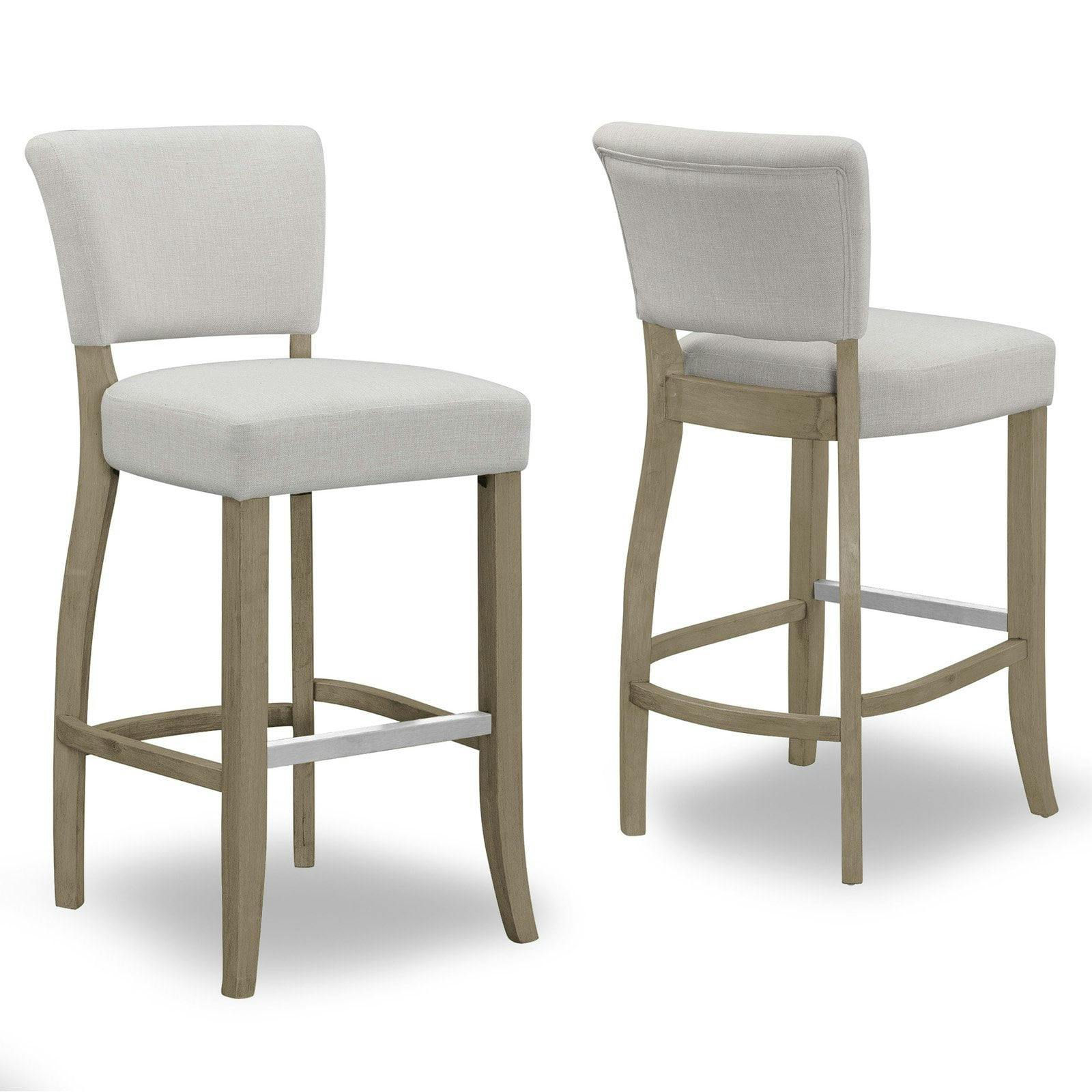 Classic Beige Upholstered Bar Stool with Antique Wood Legs