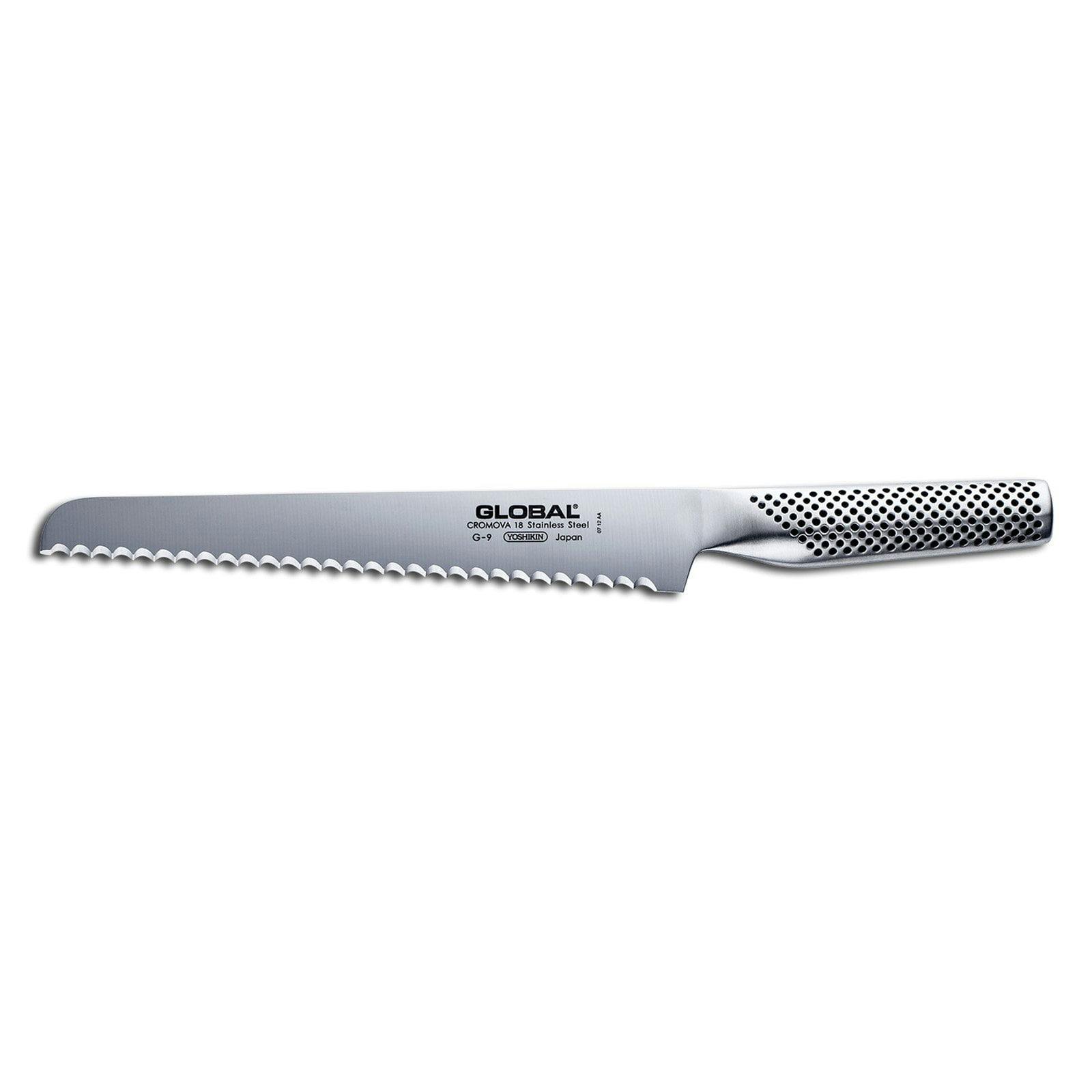 Sleek 8.5-Inch Global Bread Knife with CROMOVA 18 Stainless Steel Blade