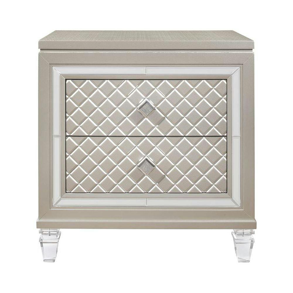 Champagne Elegance 2-Drawer Nightstand with Mirror Accents