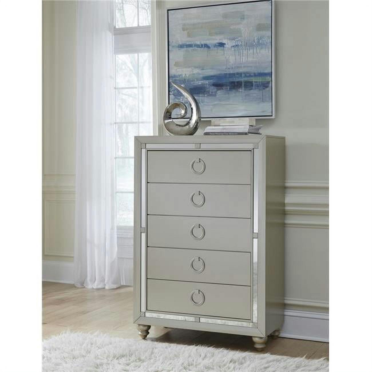 Riley Silver Champagne 62" Chest with Mirrored Accents and Dovetail Drawers