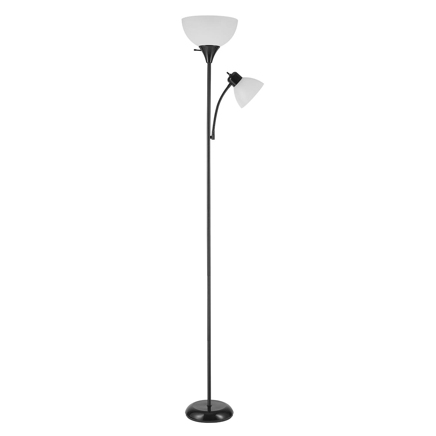 Delilah 72" Matte Black Adjustable Torchiere Floor Lamp with Reading Light