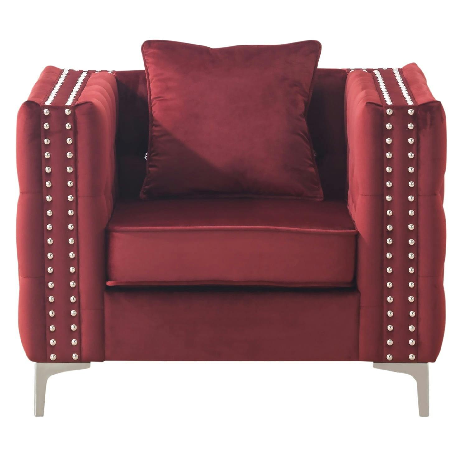 Elegant Gray Velvet Tufted Accent Chair with Chrome Legs