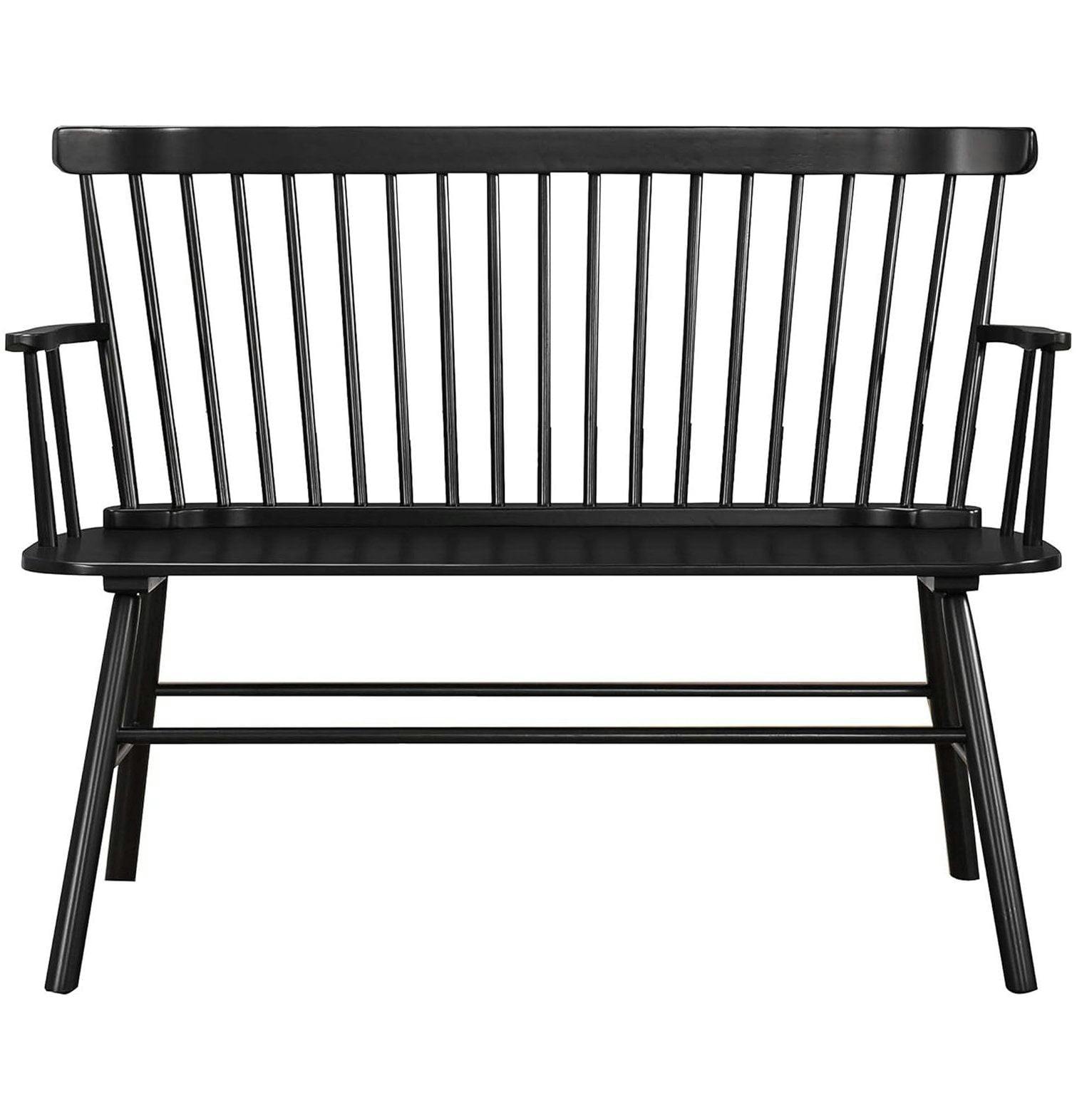 Benjara Transitional Style Curved Design Spindle Back Bench with Splayed Legs, Black